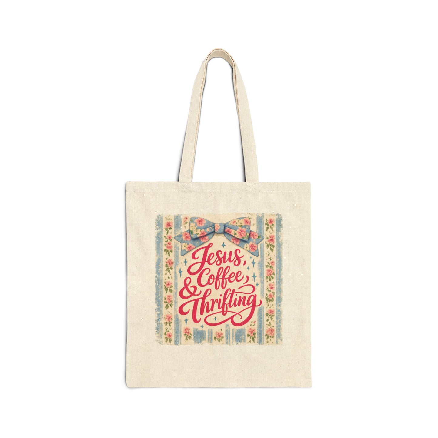 Jesus, Coffee & Thrifting Canvas Tote Bag — Cute Trendy Cotton Shopper
