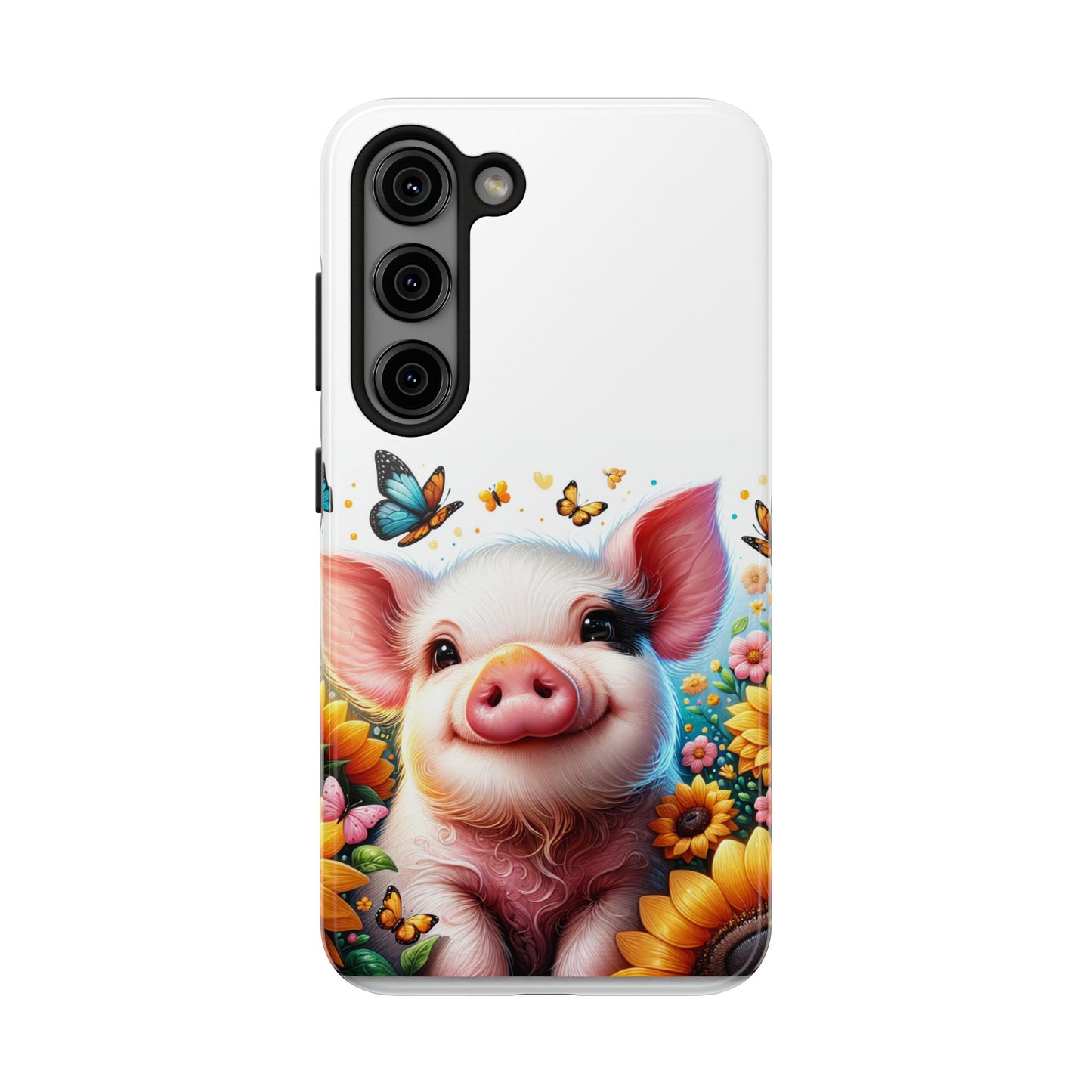 Cute Pig Surrounded With Sunflowers and Butterflies Phone Case