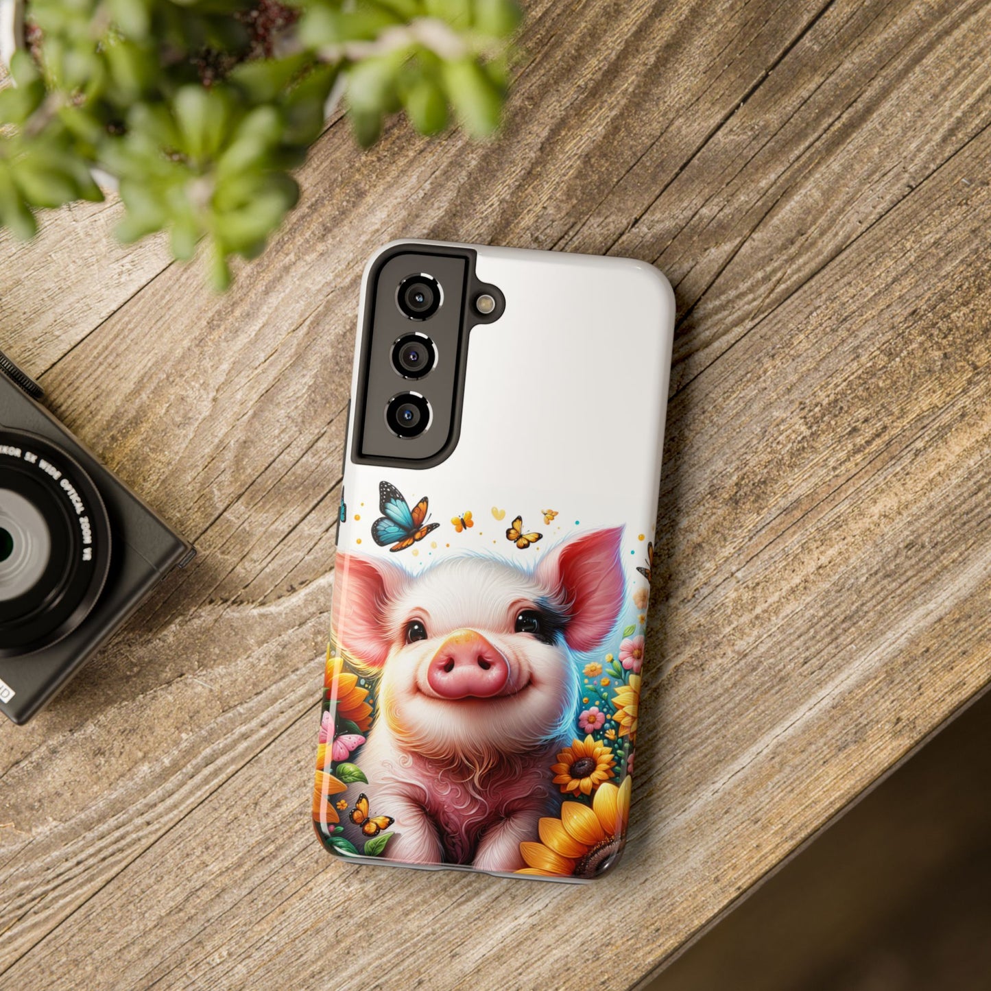 Cute Pig Surrounded With Sunflowers and Butterflies Phone Case