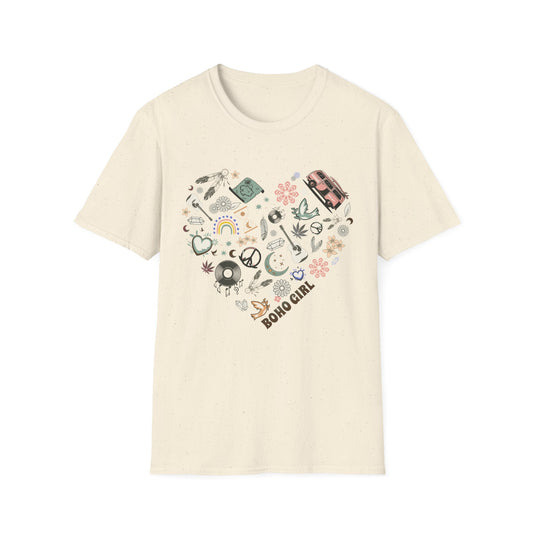 Boho Heart T-Shirt, Unisex Graphic Tee, Casual Everyday Wear, Festival Clothing, Gift for Nature Lovers, Hippy/Groovy Vibes