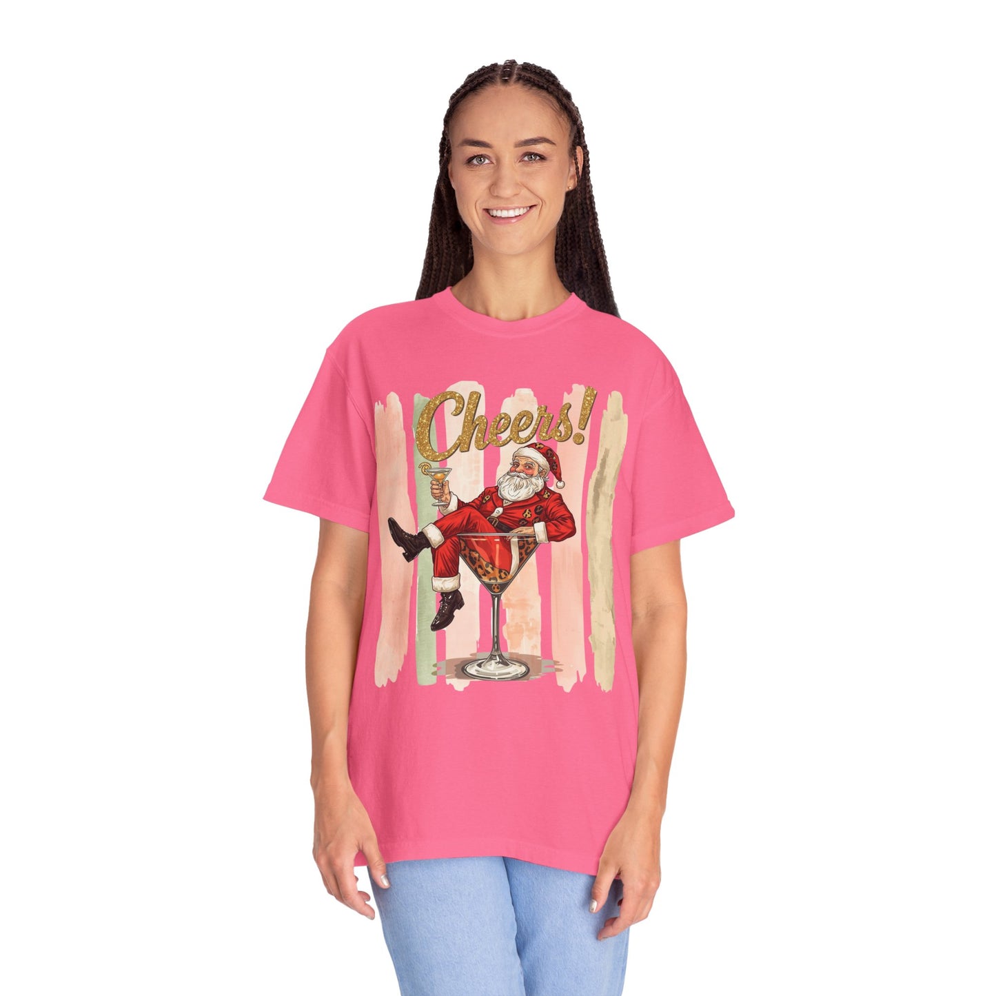 Christmas T-Shirt — Vintage Santa Claus “Cheers!” Holiday Tee, Funny Retro Christmas, Holiday Cocktail Shirt