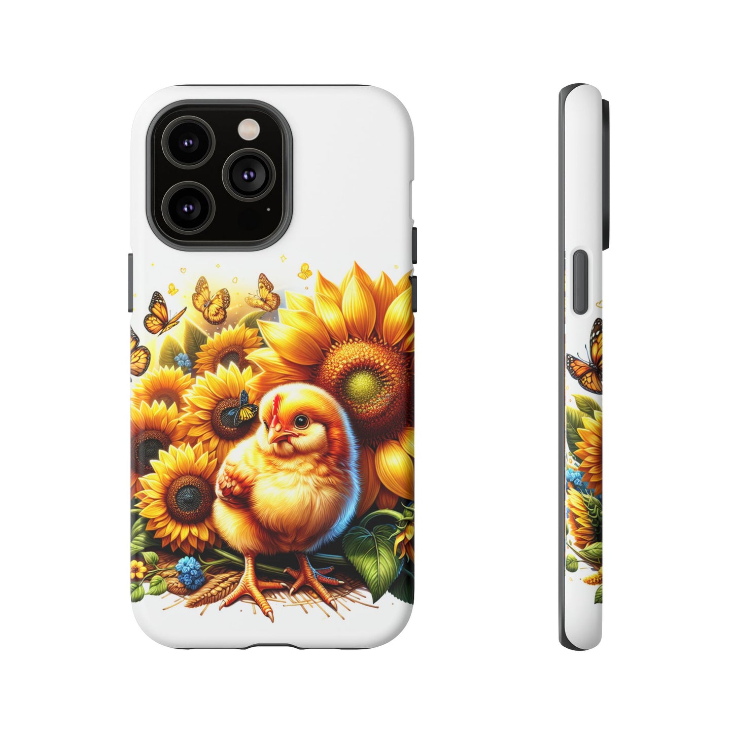 Cute Chicken With Sunflowers and Butterflies Phone Case