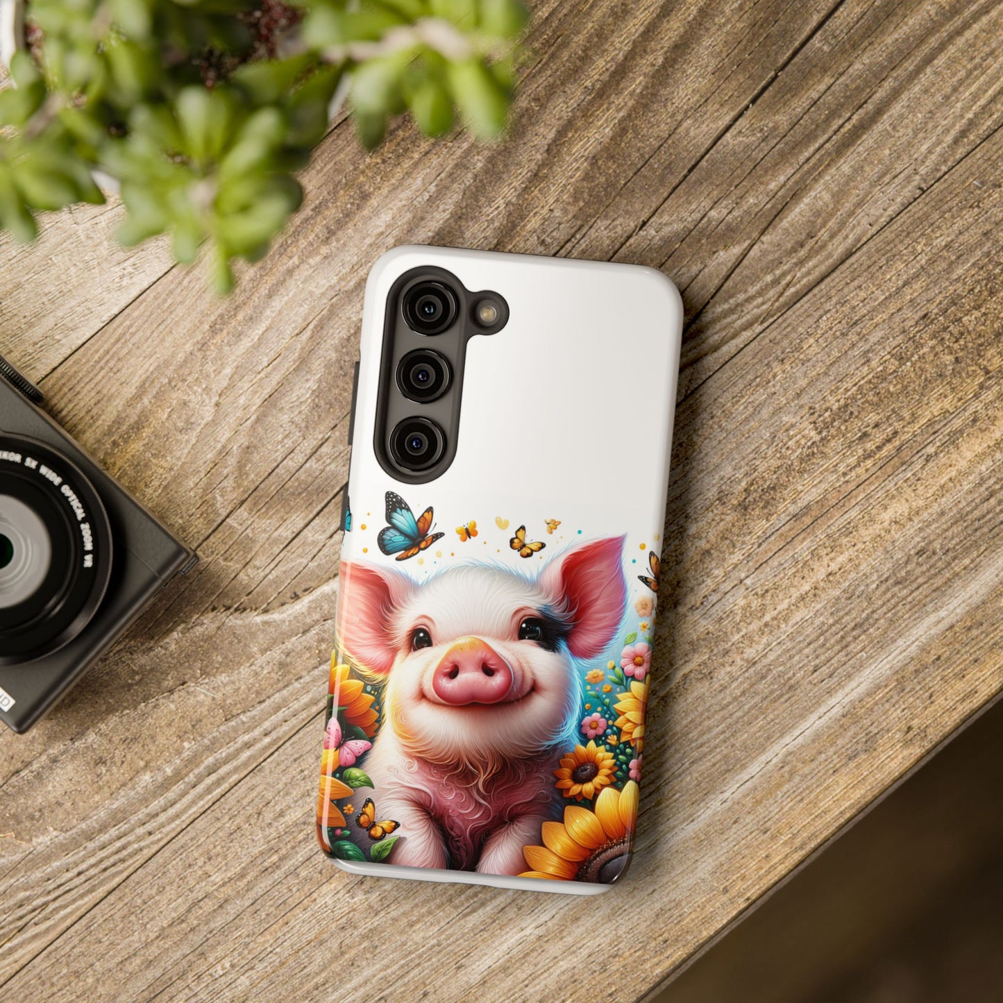 Cute Pig Surrounded With Sunflowers and Butterflies Phone Case