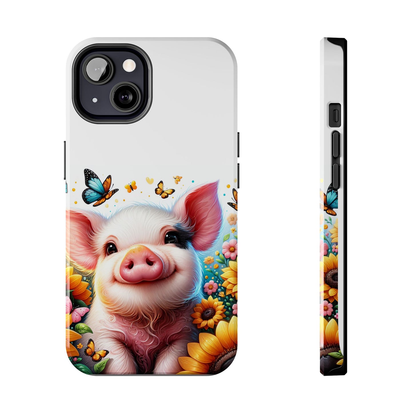 Cute Pig Surrounded With Sunflowers and Butterflies Phone Case