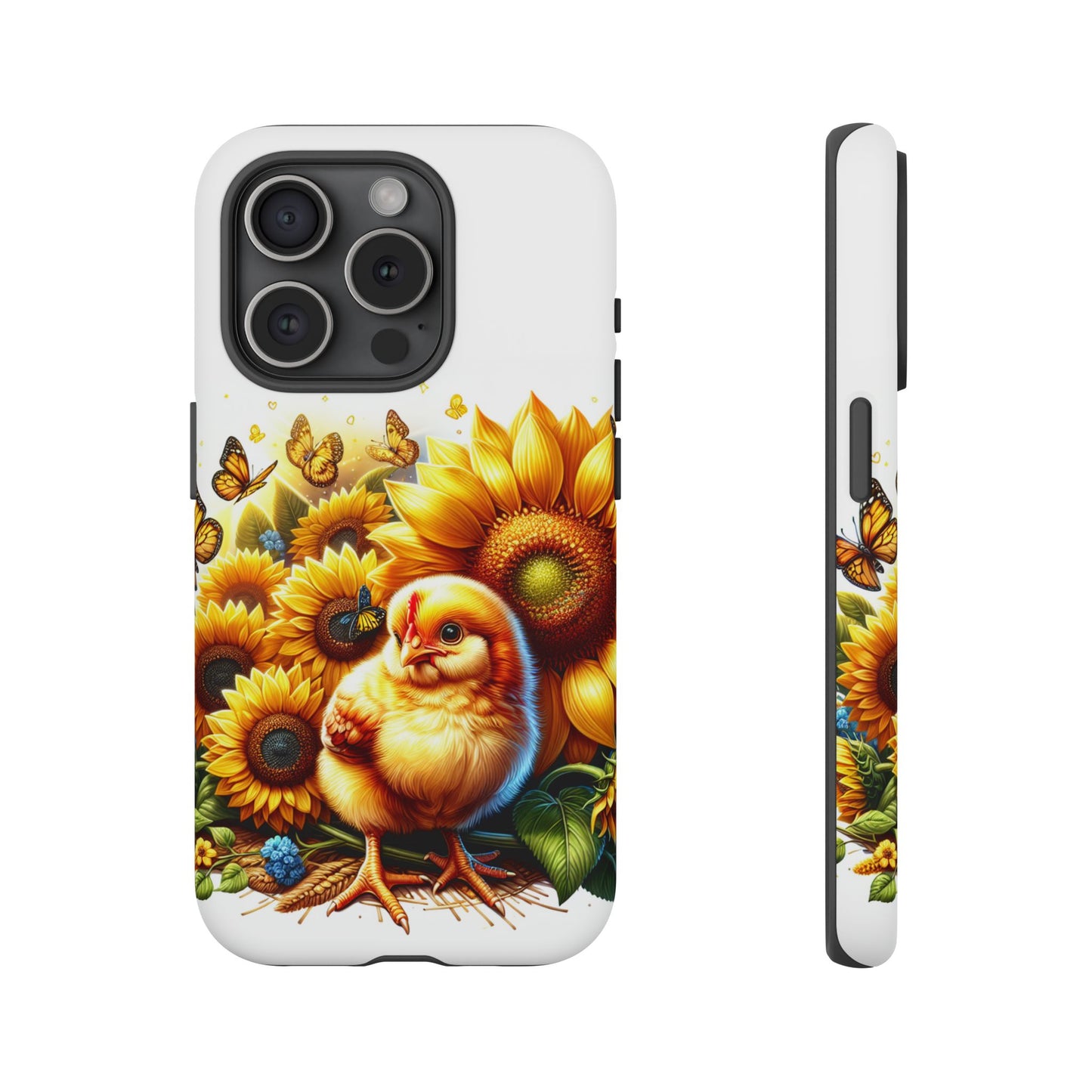 Cute Chicken With Sunflowers and Butterflies Phone Case