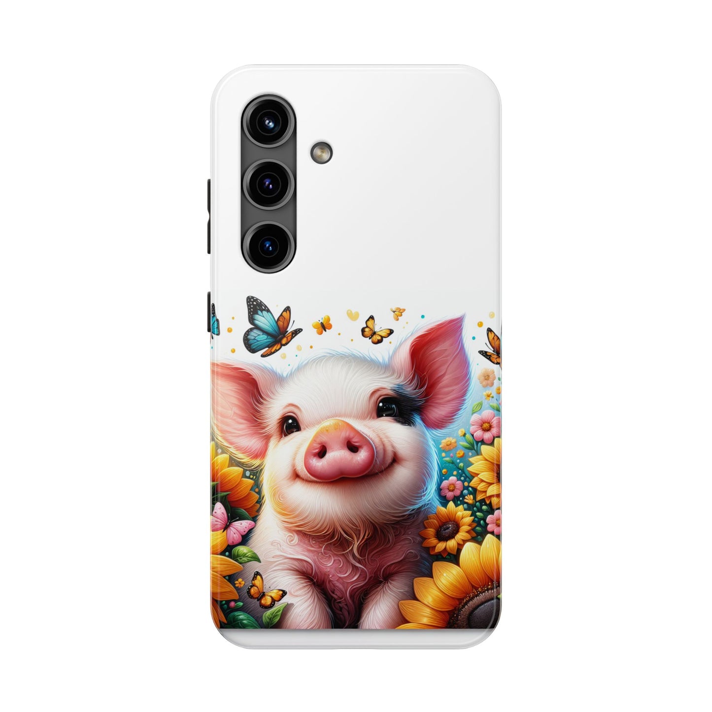 Cute Pig Surrounded With Sunflowers and Butterflies Phone Case