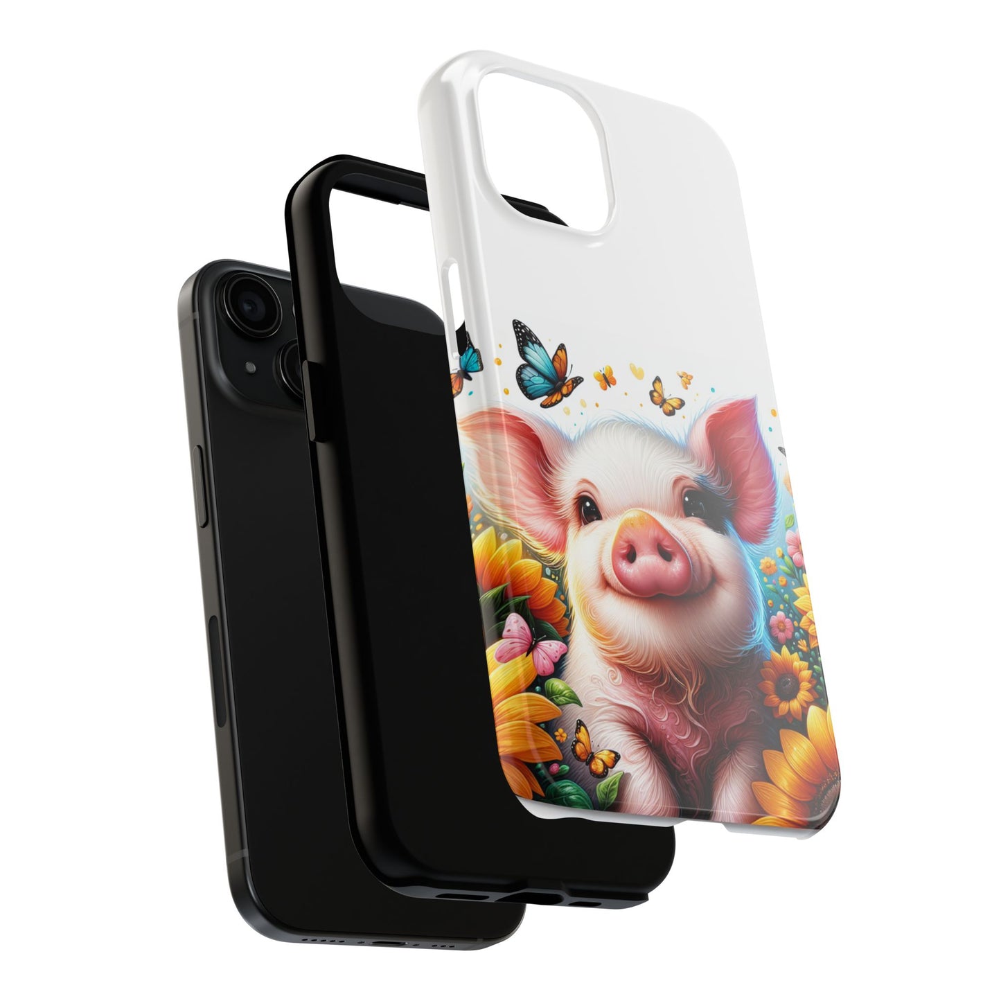 Cute Pig Surrounded With Sunflowers and Butterflies Phone Case