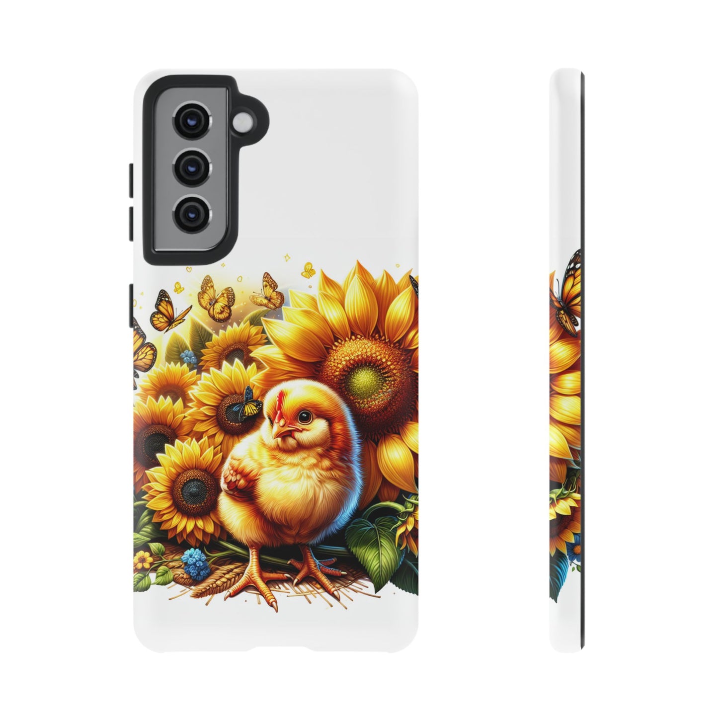 Cute Chicken With Sunflowers and Butterflies Phone Case