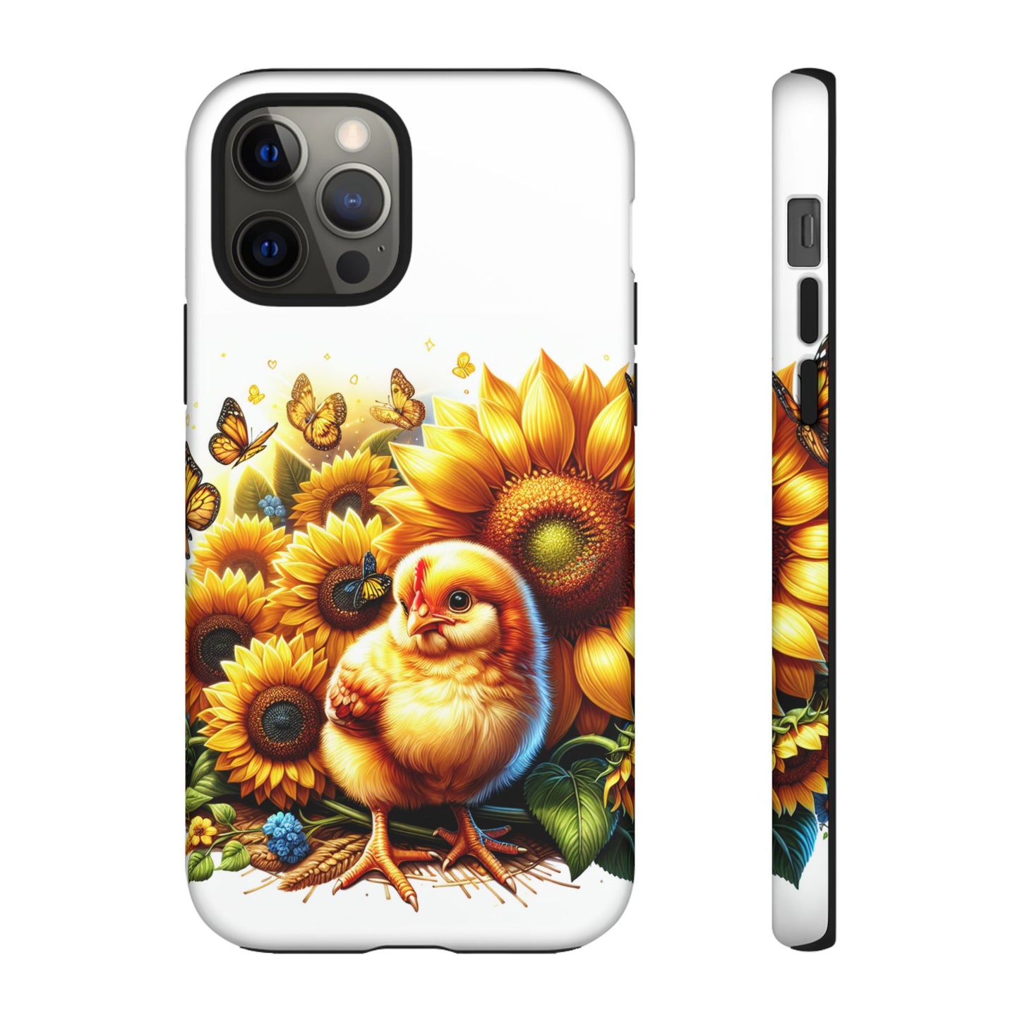 Cute Chicken With Sunflowers and Butterflies Phone Case