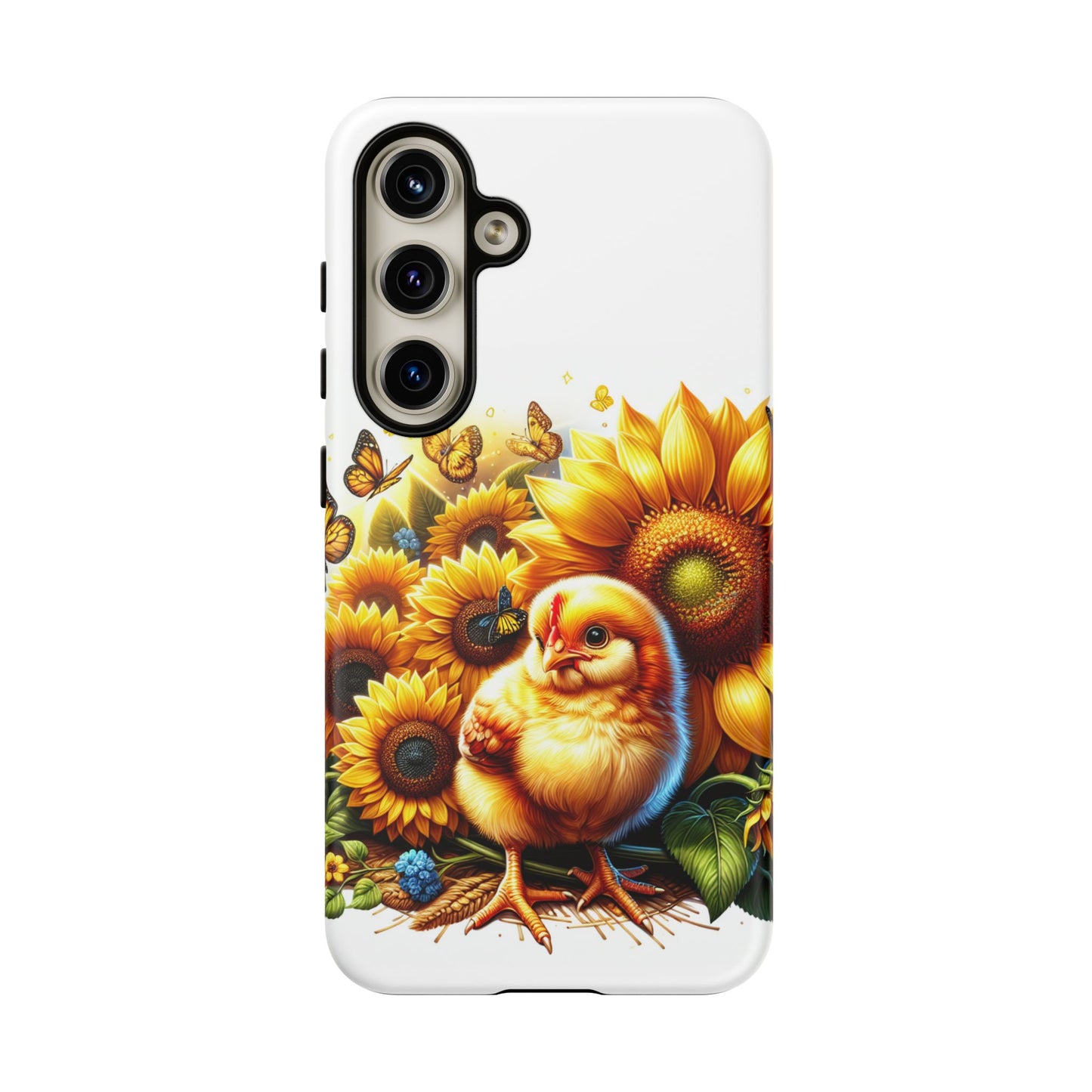 Cute Chicken With Sunflowers and Butterflies Phone Case