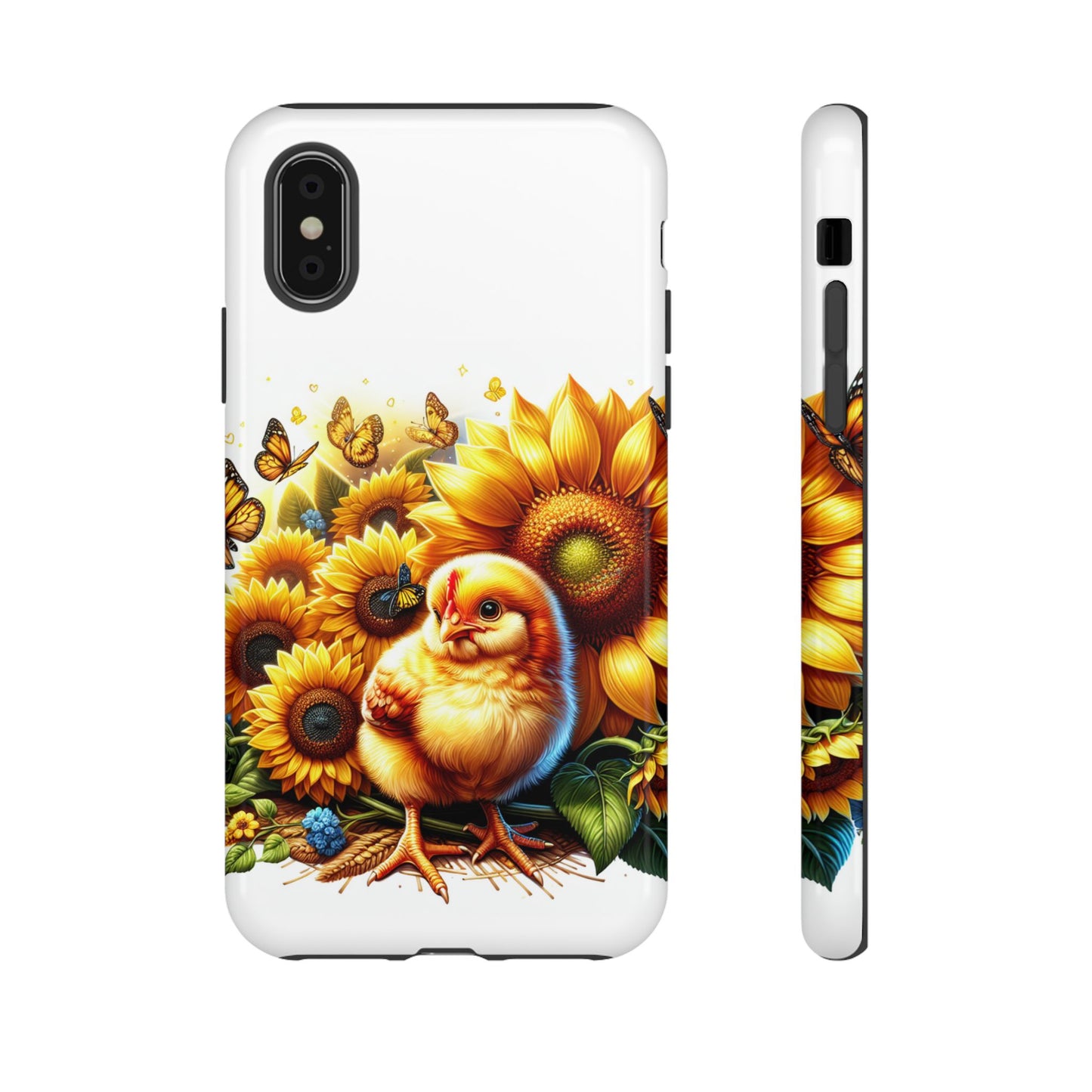 Cute Chicken With Sunflowers and Butterflies Phone Case