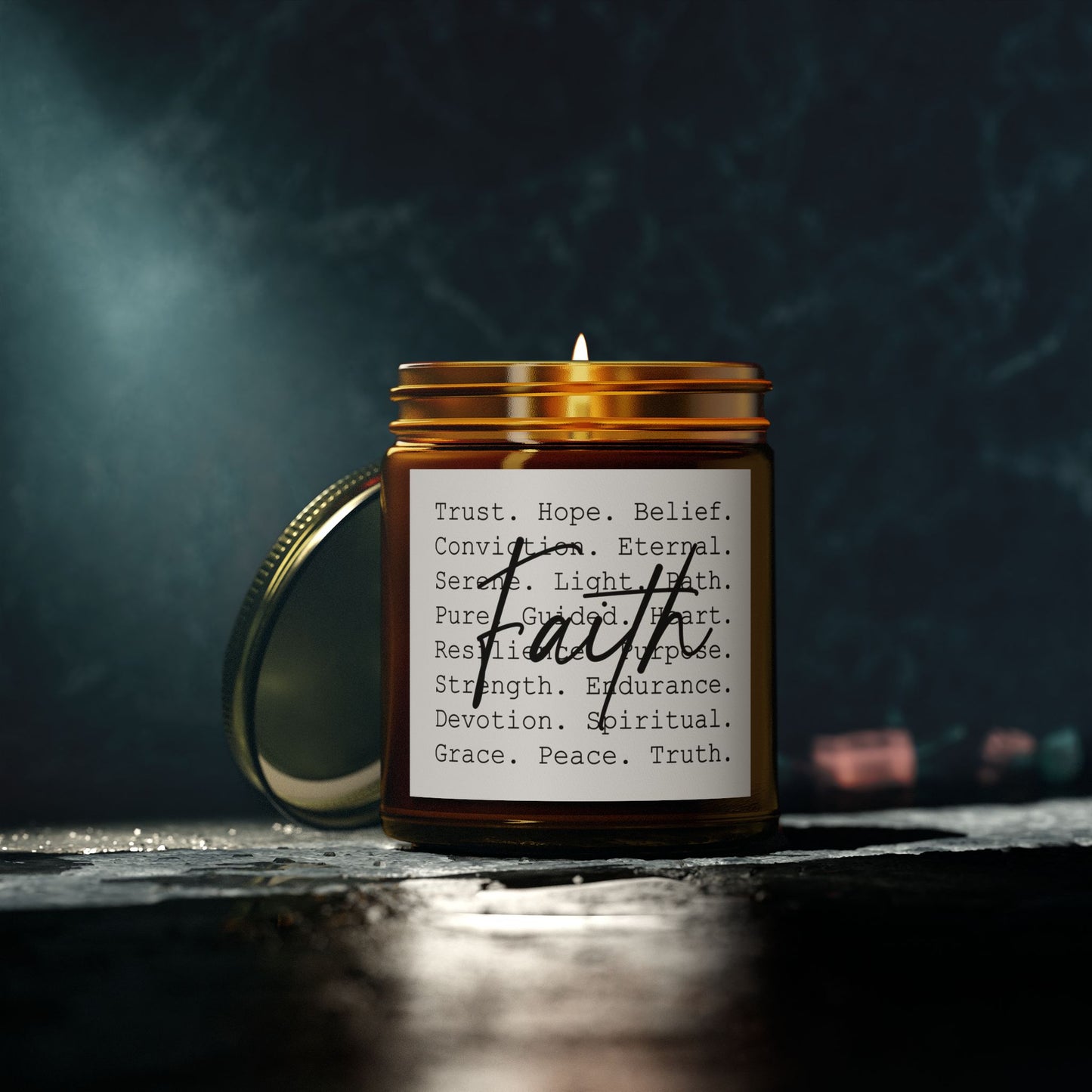 Inspirational Faith Over All Candle with Positive Affirmations (4oz & 9oz) - Faith & Serenity