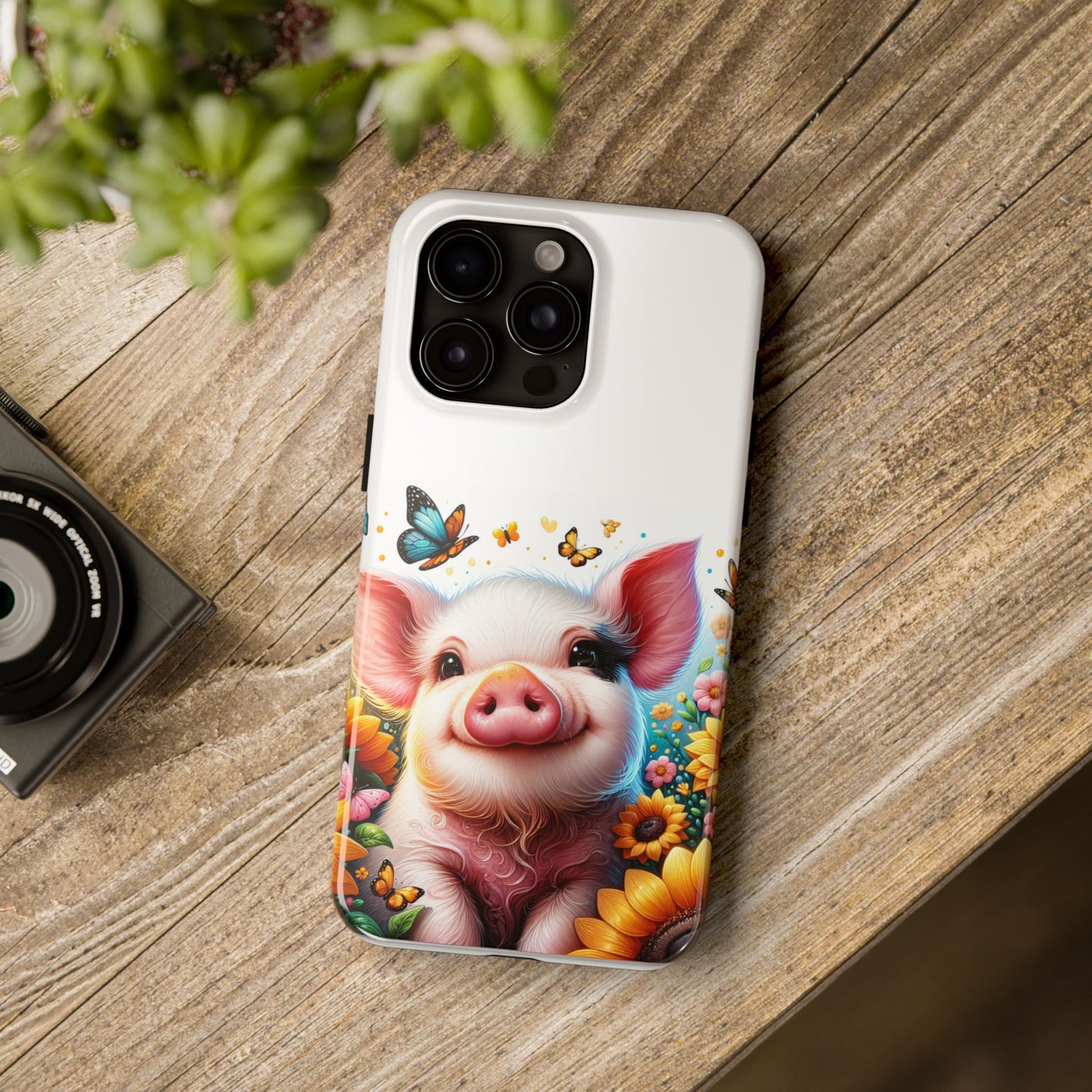 Cute Pig Surrounded With Sunflowers and Butterflies Phone Case