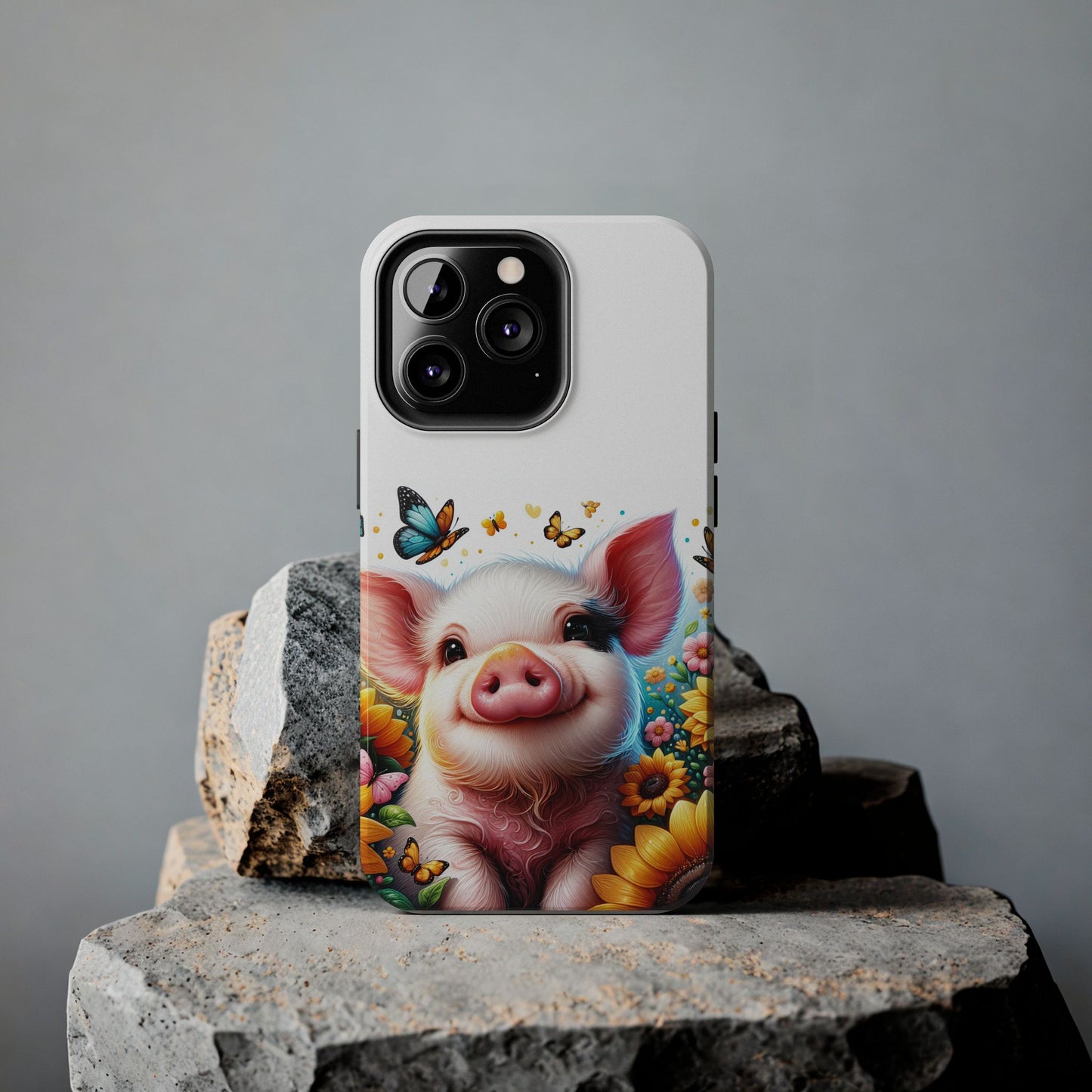 Cute Pig Surrounded With Sunflowers and Butterflies Phone Case