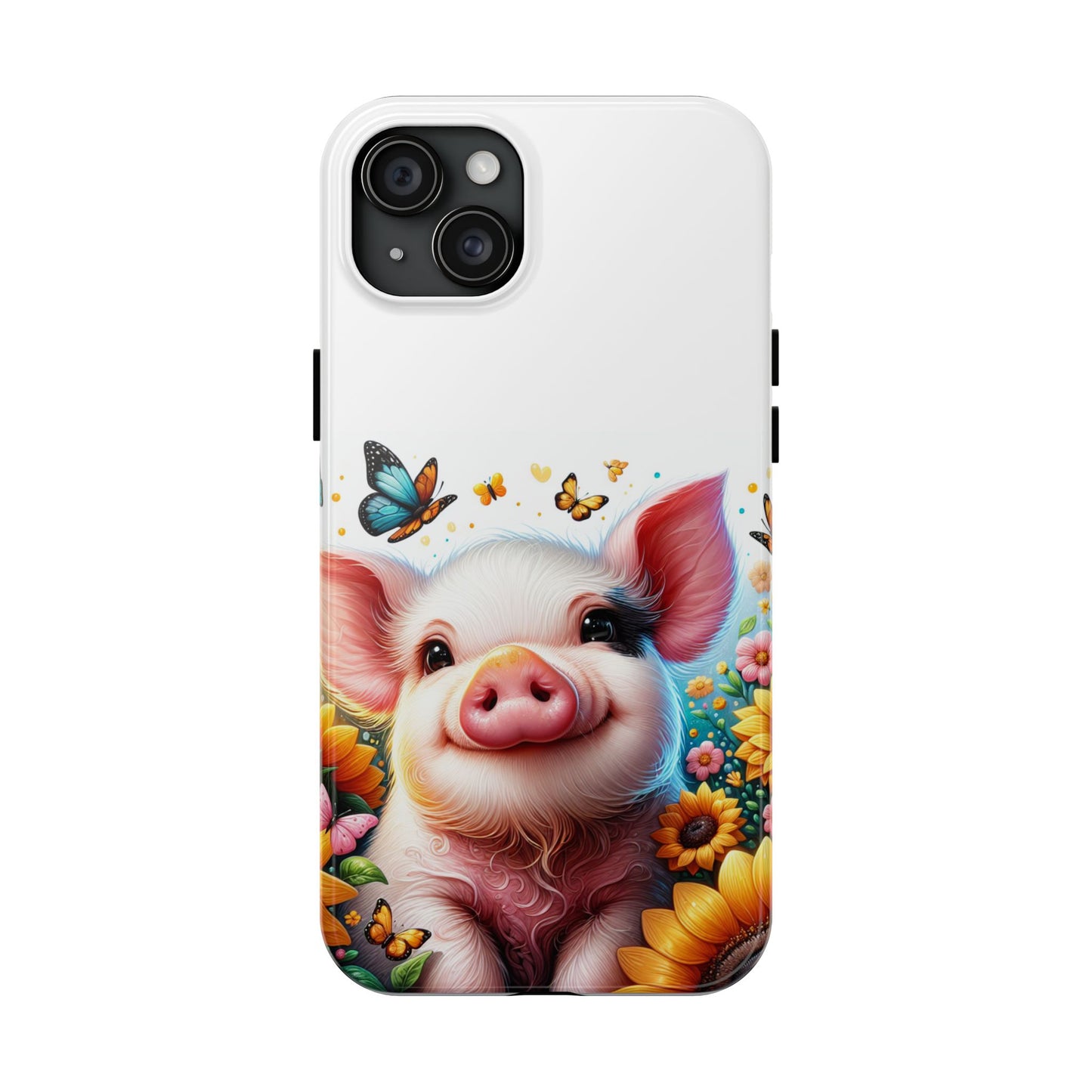 Cute Pig Surrounded With Sunflowers and Butterflies Phone Case