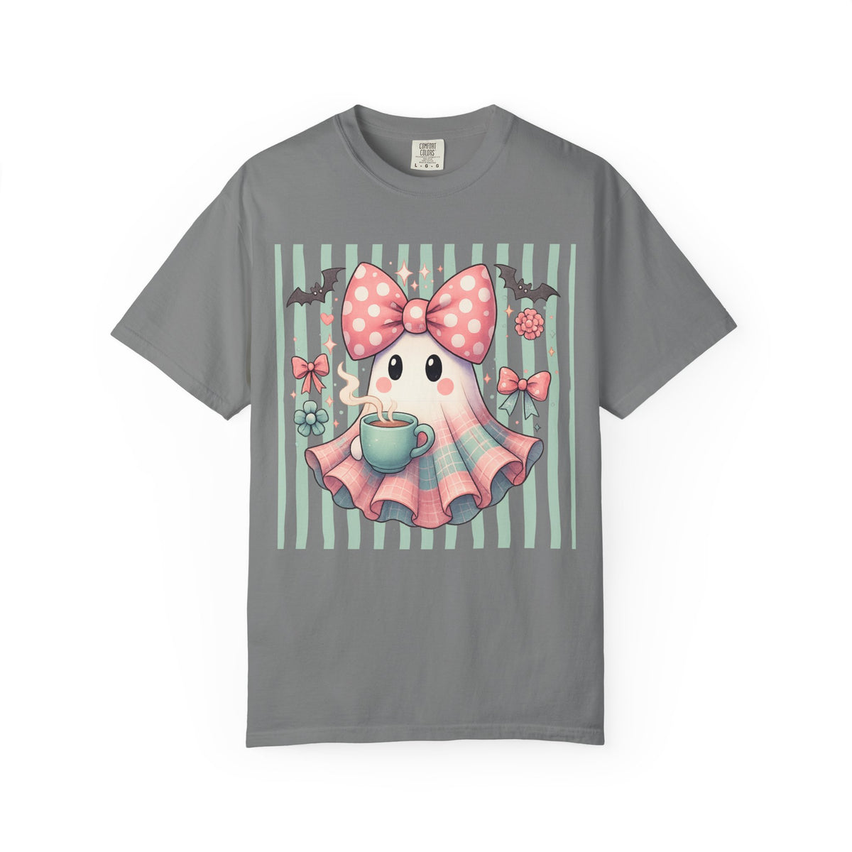 Cute Halloween Shirt | Girly Fun Ghost With Coffee T-shirt | Trendy Tops For Women
