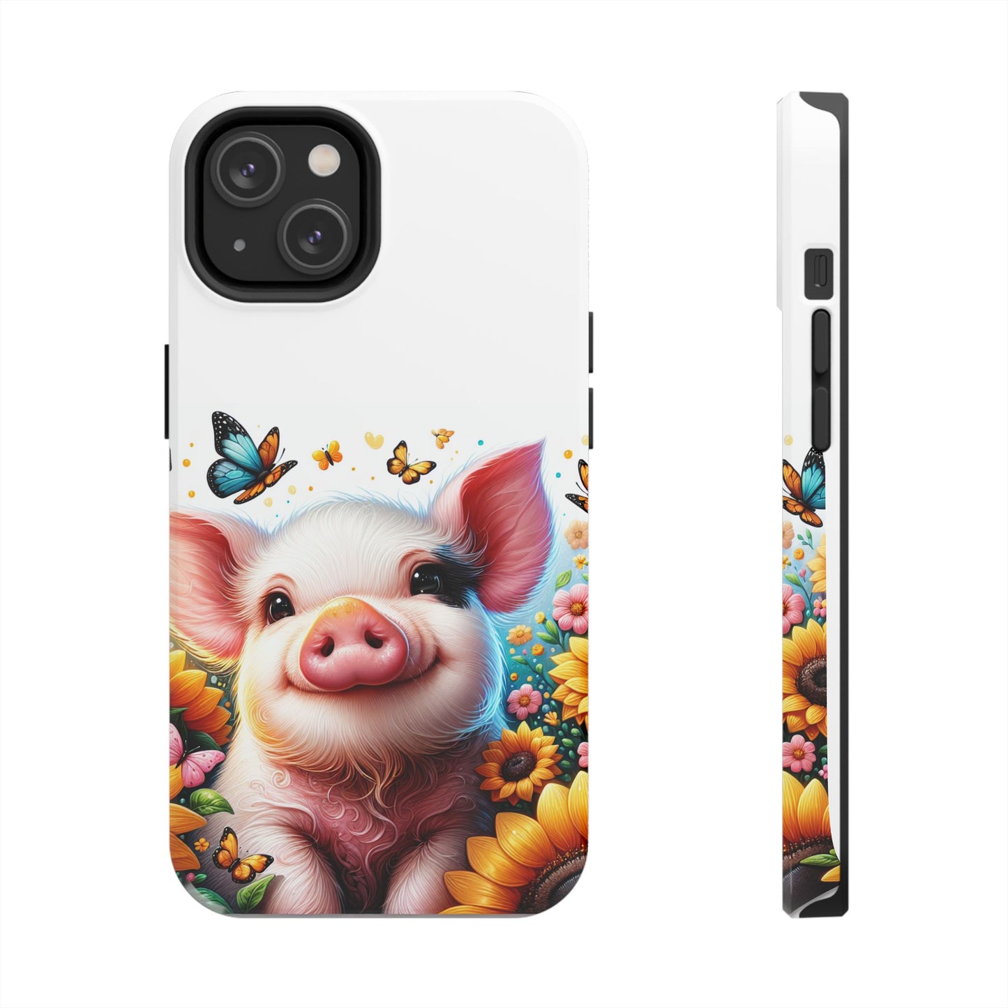 Cute Pig Surrounded With Sunflowers and Butterflies Phone Case