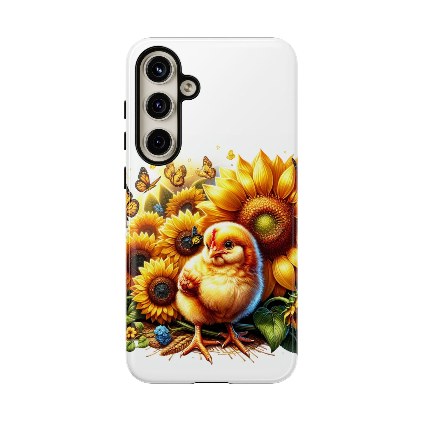 Cute Chicken With Sunflowers and Butterflies Phone Case