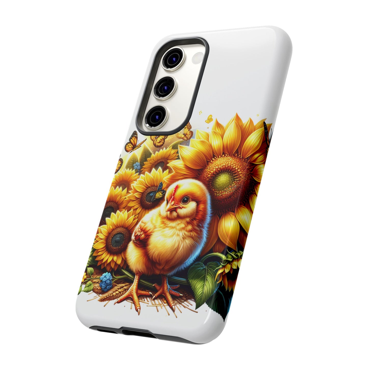 Cute Chicken With Sunflowers and Butterflies Phone Case