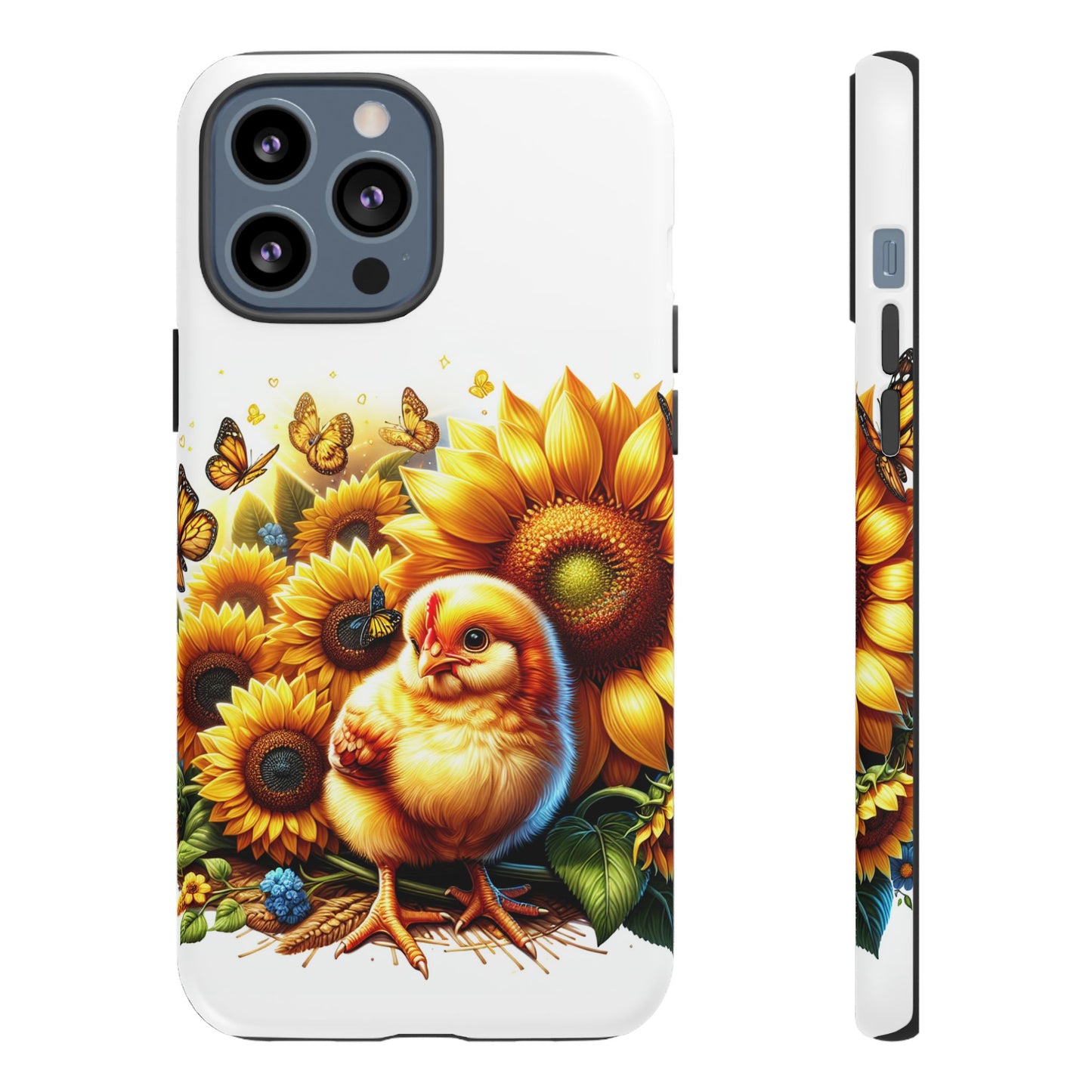 Cute Chicken With Sunflowers and Butterflies Phone Case