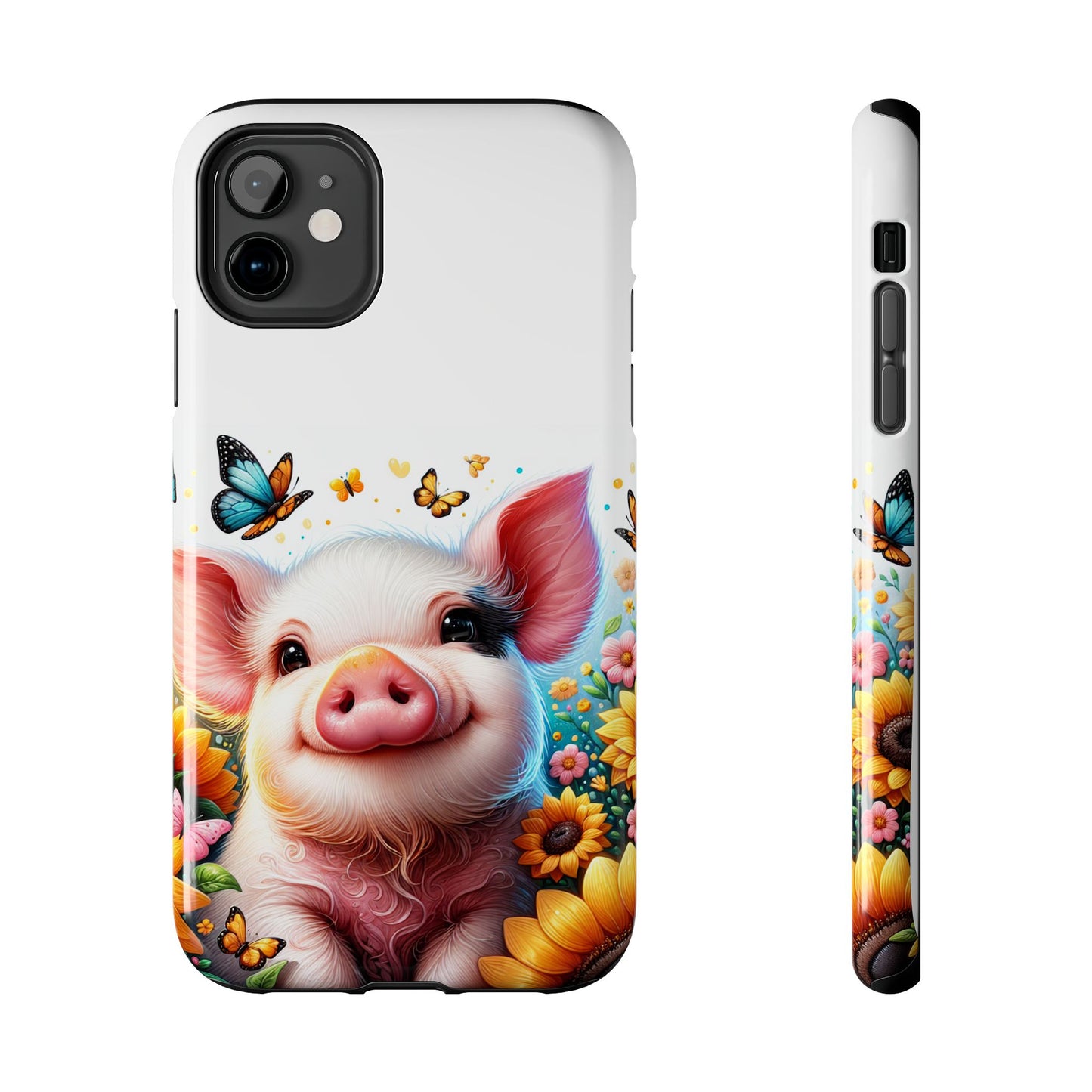 Cute Pig Surrounded With Sunflowers and Butterflies Phone Case