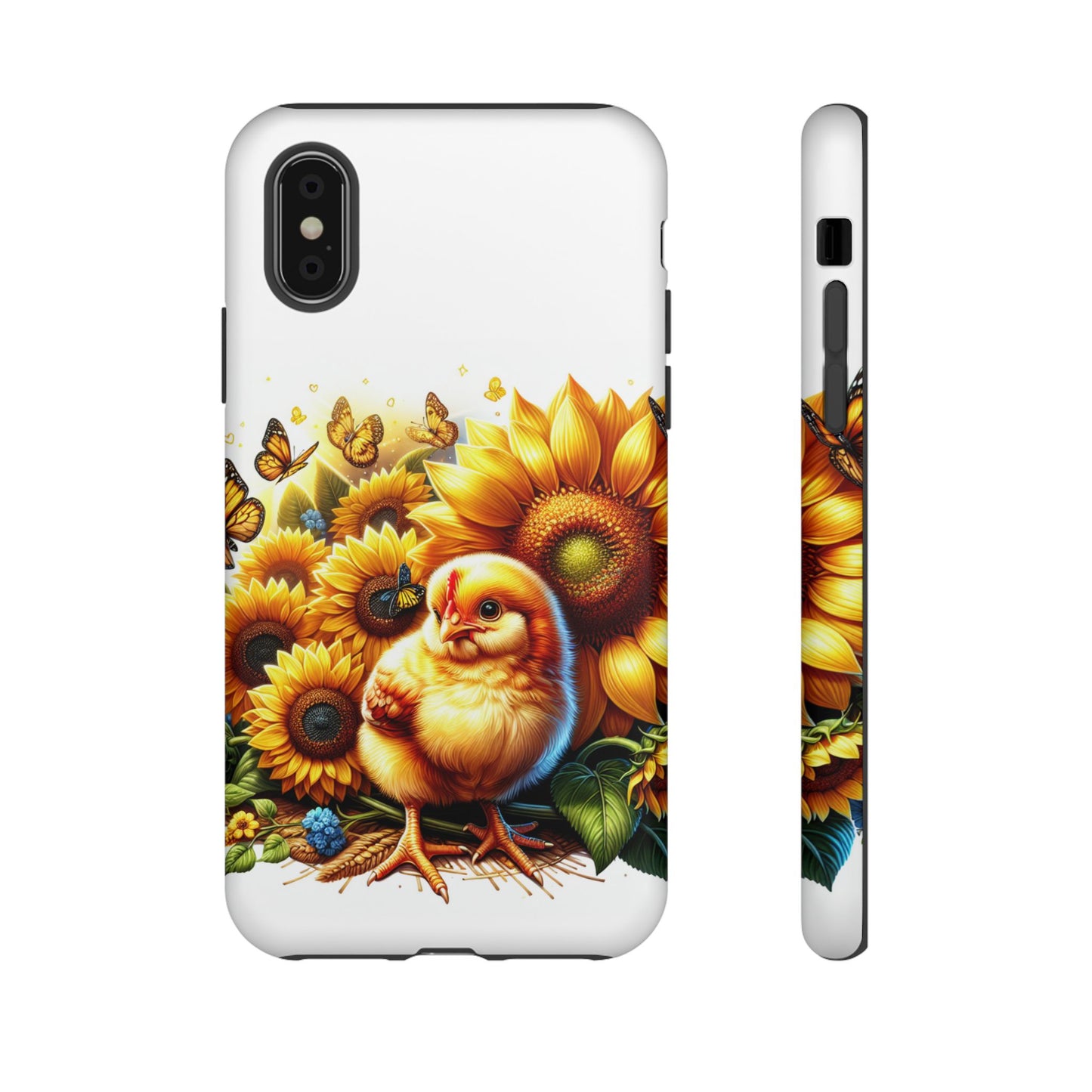 Cute Chicken With Sunflowers and Butterflies Phone Case