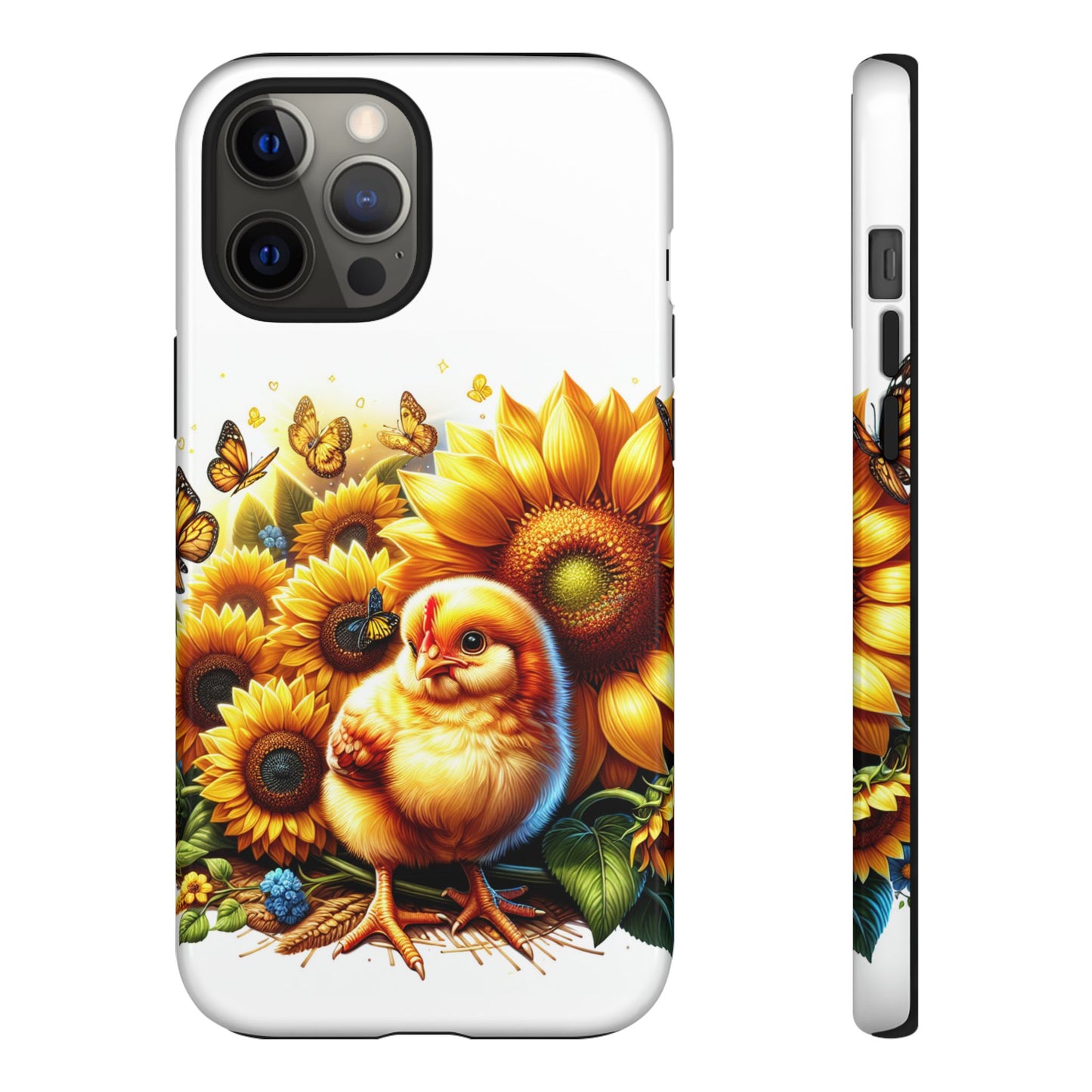 Cute Chicken With Sunflowers and Butterflies Phone Case