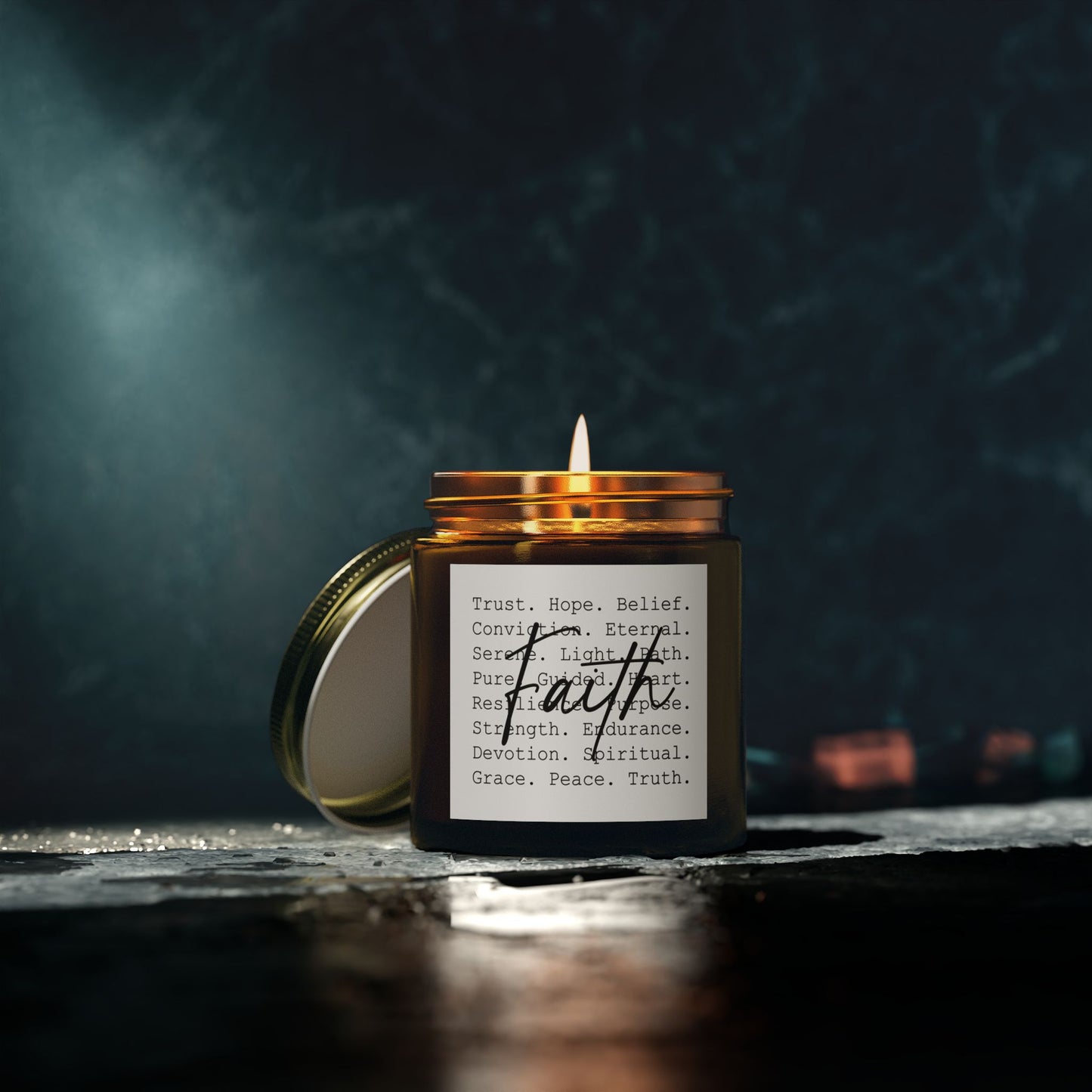 Inspirational Faith Over All Candle with Positive Affirmations (4oz & 9oz) - Faith & Serenity