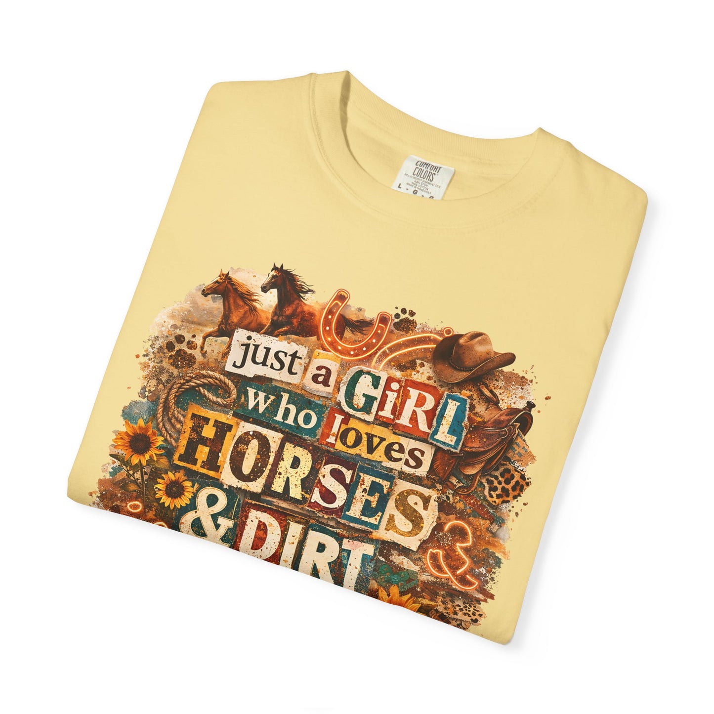 Just a Girl Who Loves Horses & Dirt Roads Shirt | Horse Girl Graphic Tee | Equestrian Gift for Women | Western Boho Shirt | Cowgirl Rodeo Tee