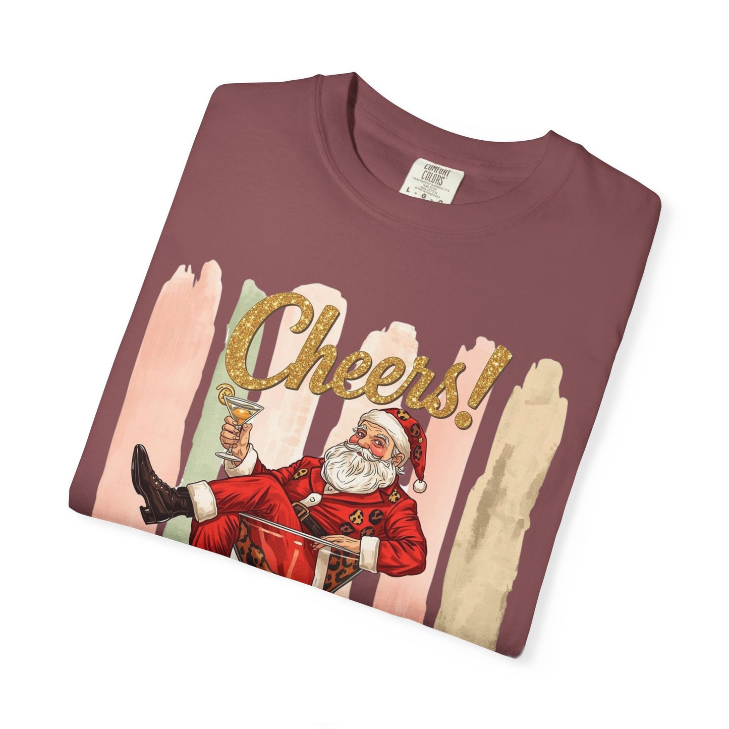 Christmas T-Shirt — Vintage Santa Claus “Cheers!” Holiday Tee, Funny Retro Christmas, Holiday Cocktail Shirt