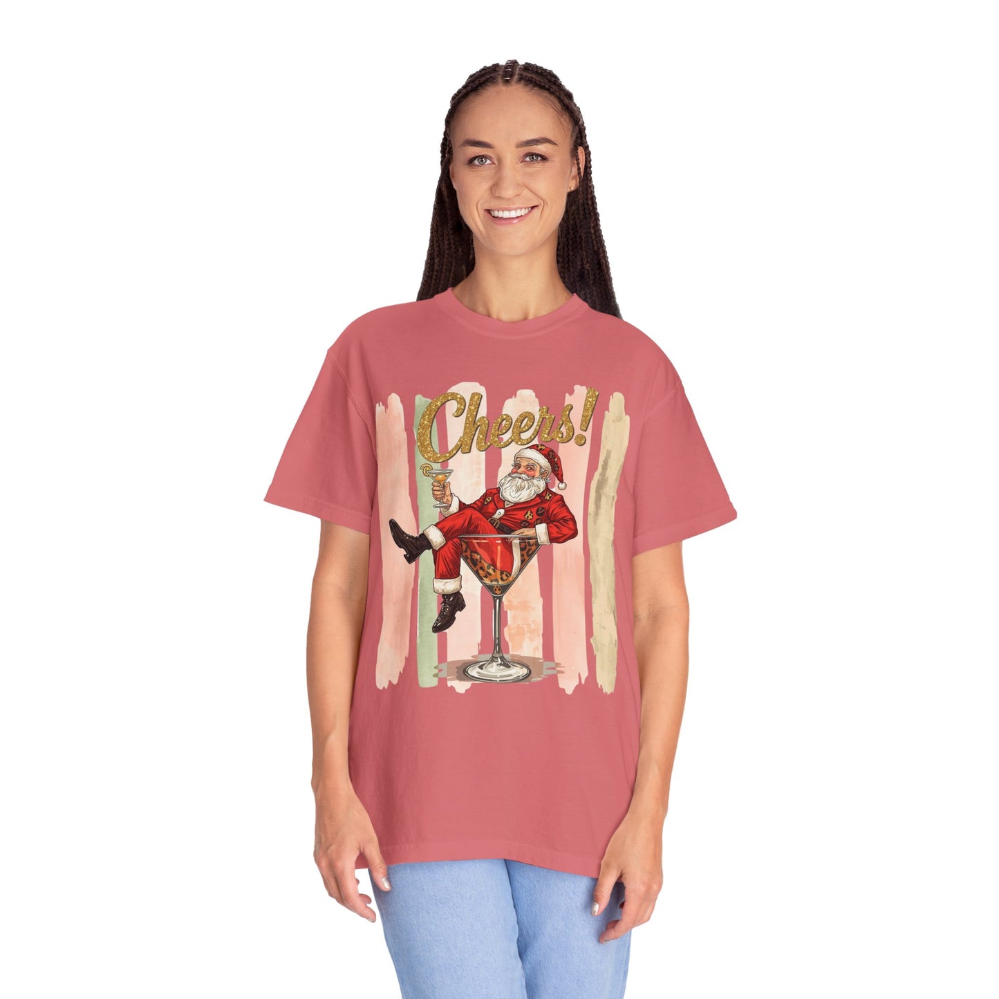 Christmas T-Shirt — Vintage Santa Claus “Cheers!” Holiday Tee, Funny Retro Christmas, Holiday Cocktail Shirt