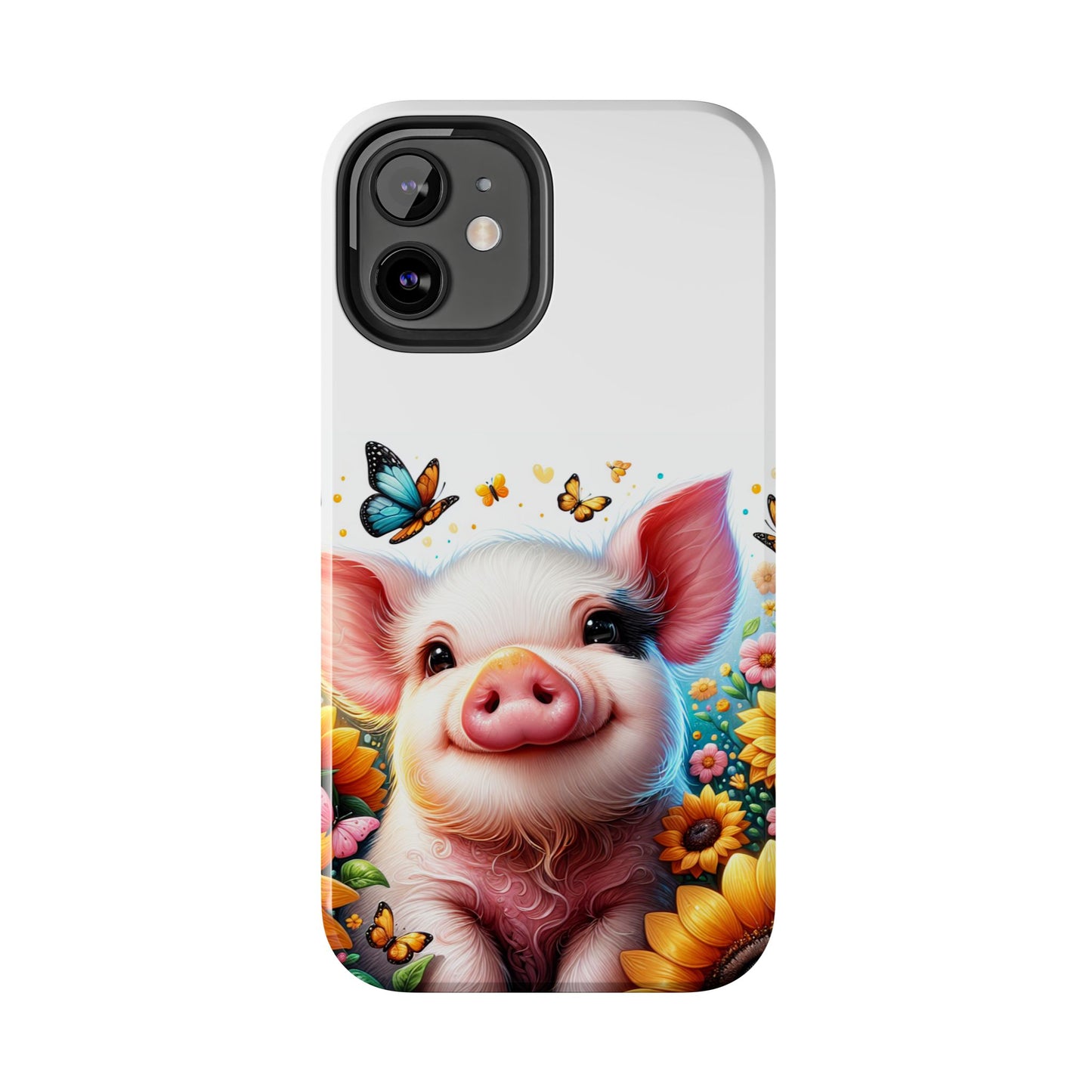 Cute Pig Surrounded With Sunflowers and Butterflies Phone Case