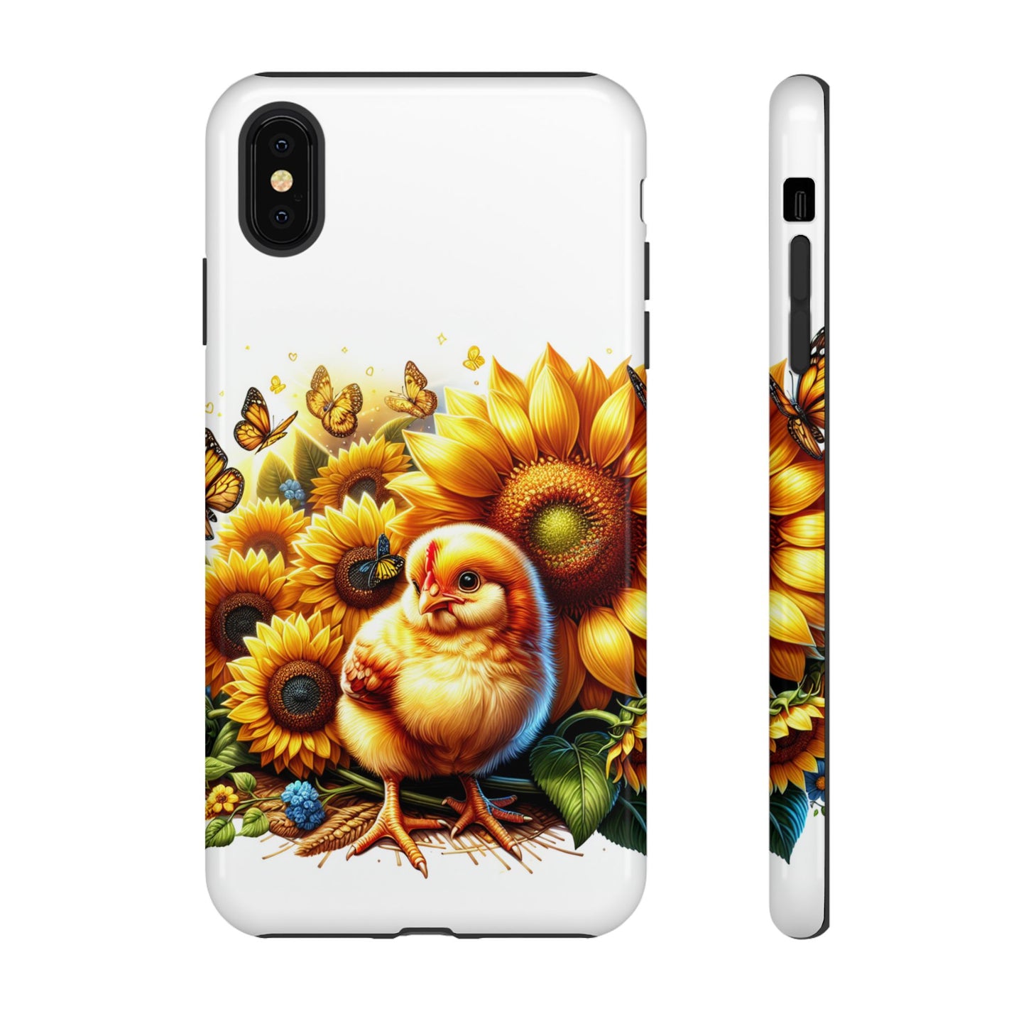 Cute Chicken With Sunflowers and Butterflies Phone Case