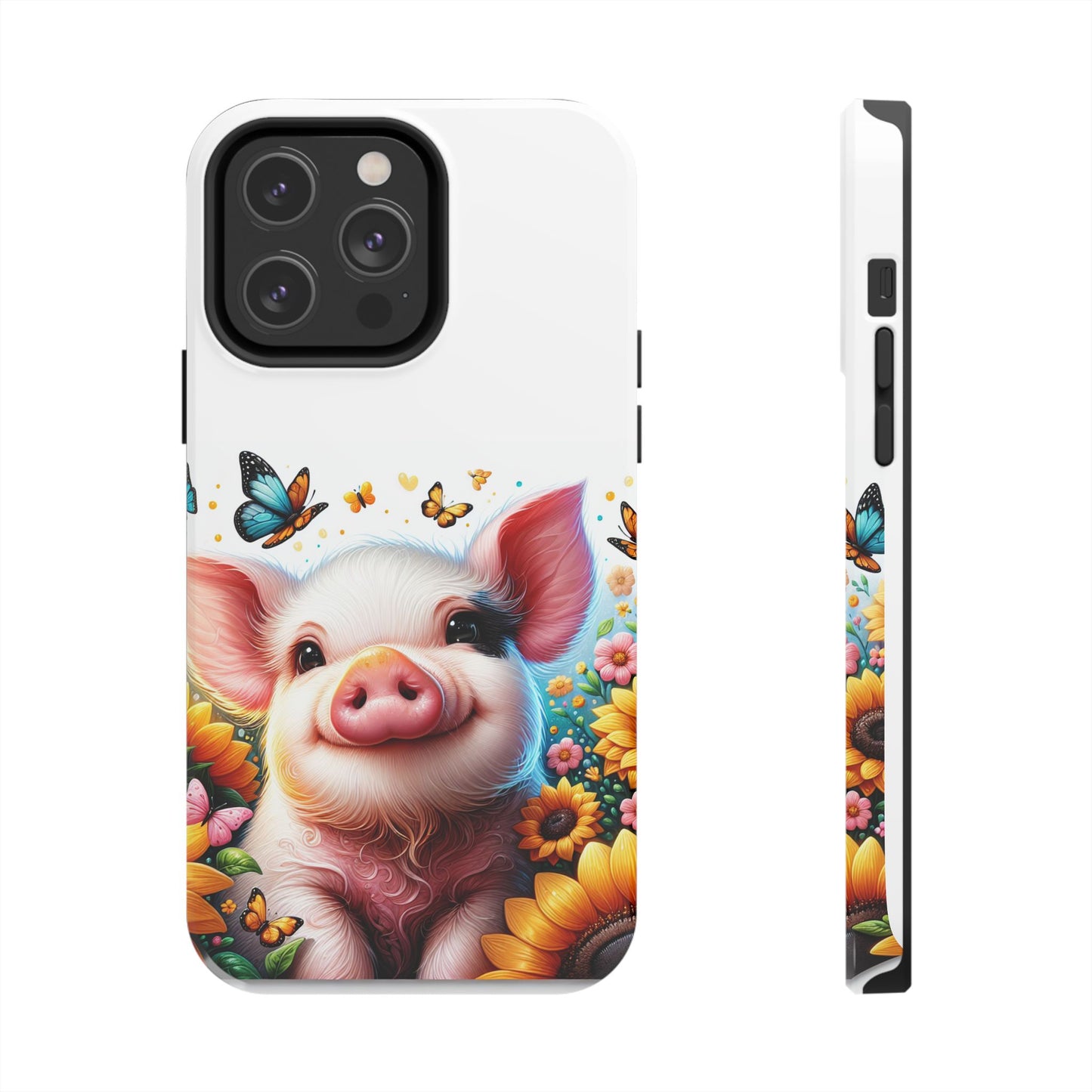 Cute Pig Surrounded With Sunflowers and Butterflies Phone Case