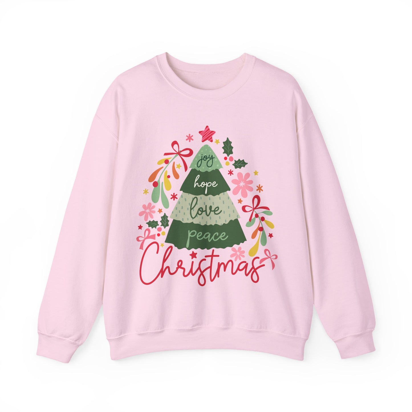 Christmas Tree  Sweatshirt — Joy Hope Love Peace Holiday Pullover