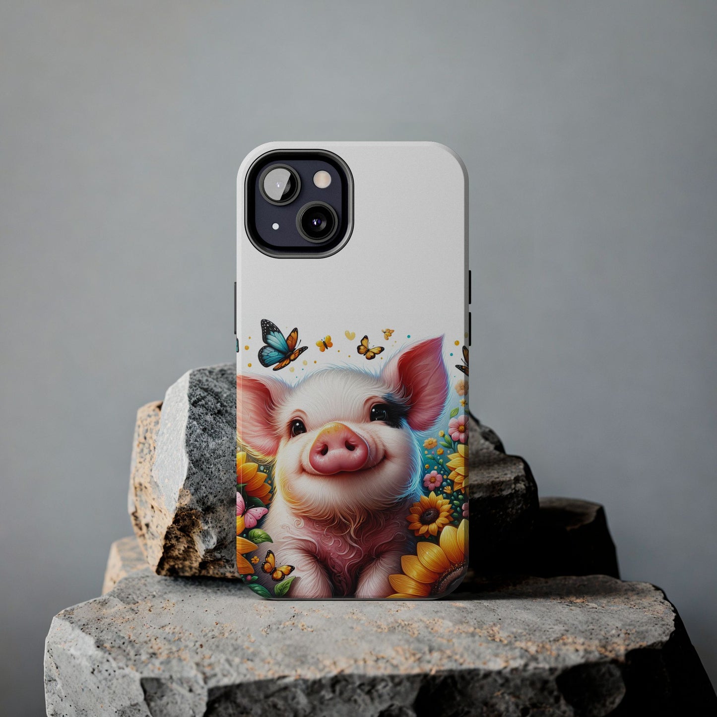 Cute Pig Surrounded With Sunflowers and Butterflies Phone Case