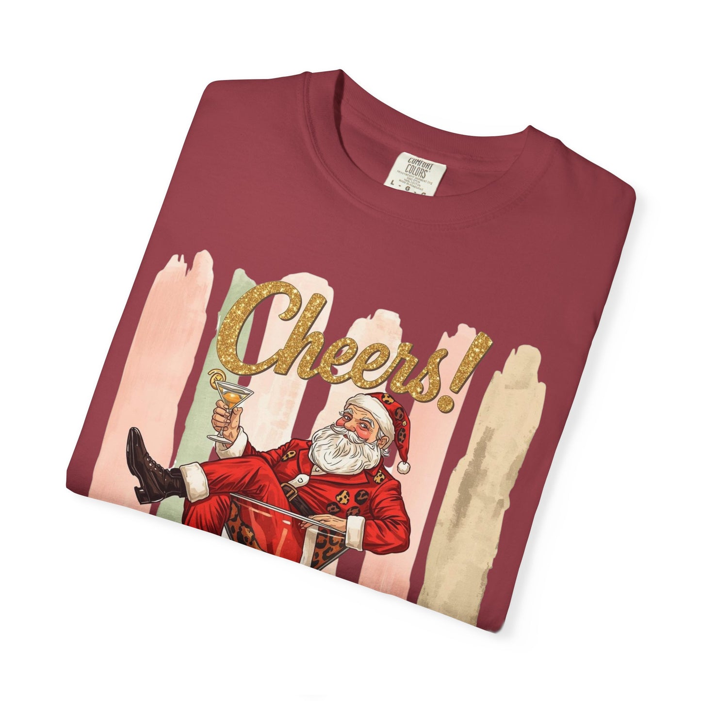 Christmas T-Shirt — Vintage Santa Claus “Cheers!” Holiday Tee, Funny Retro Christmas, Holiday Cocktail Shirt