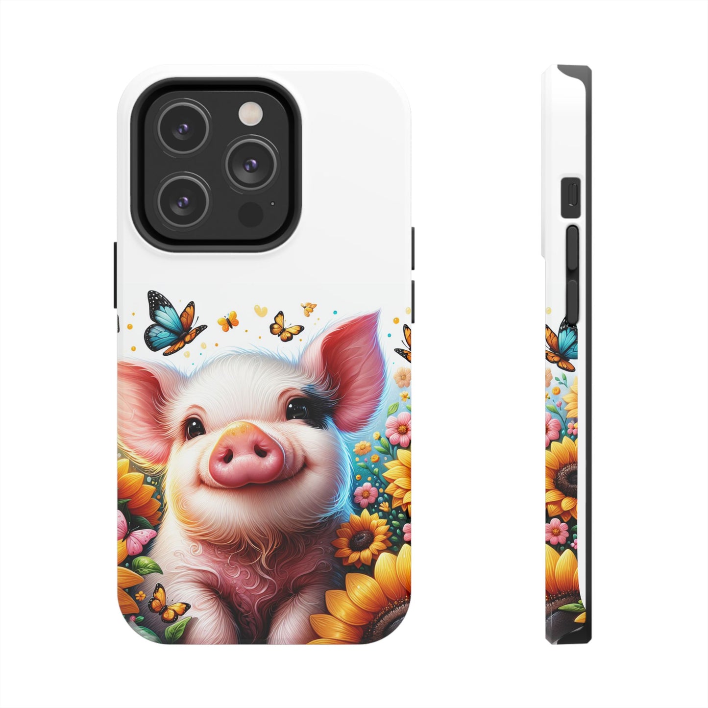 Cute Pig Surrounded With Sunflowers and Butterflies Phone Case