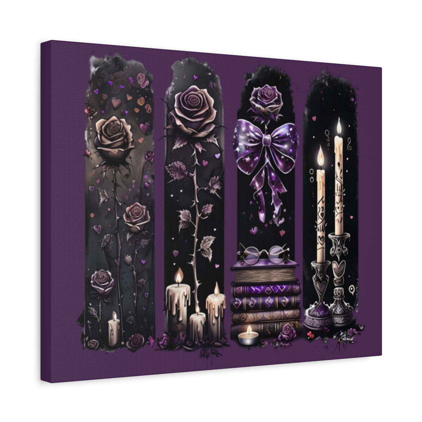 Gothic Purple Candle & Rose Matte Canvas Wall Art
