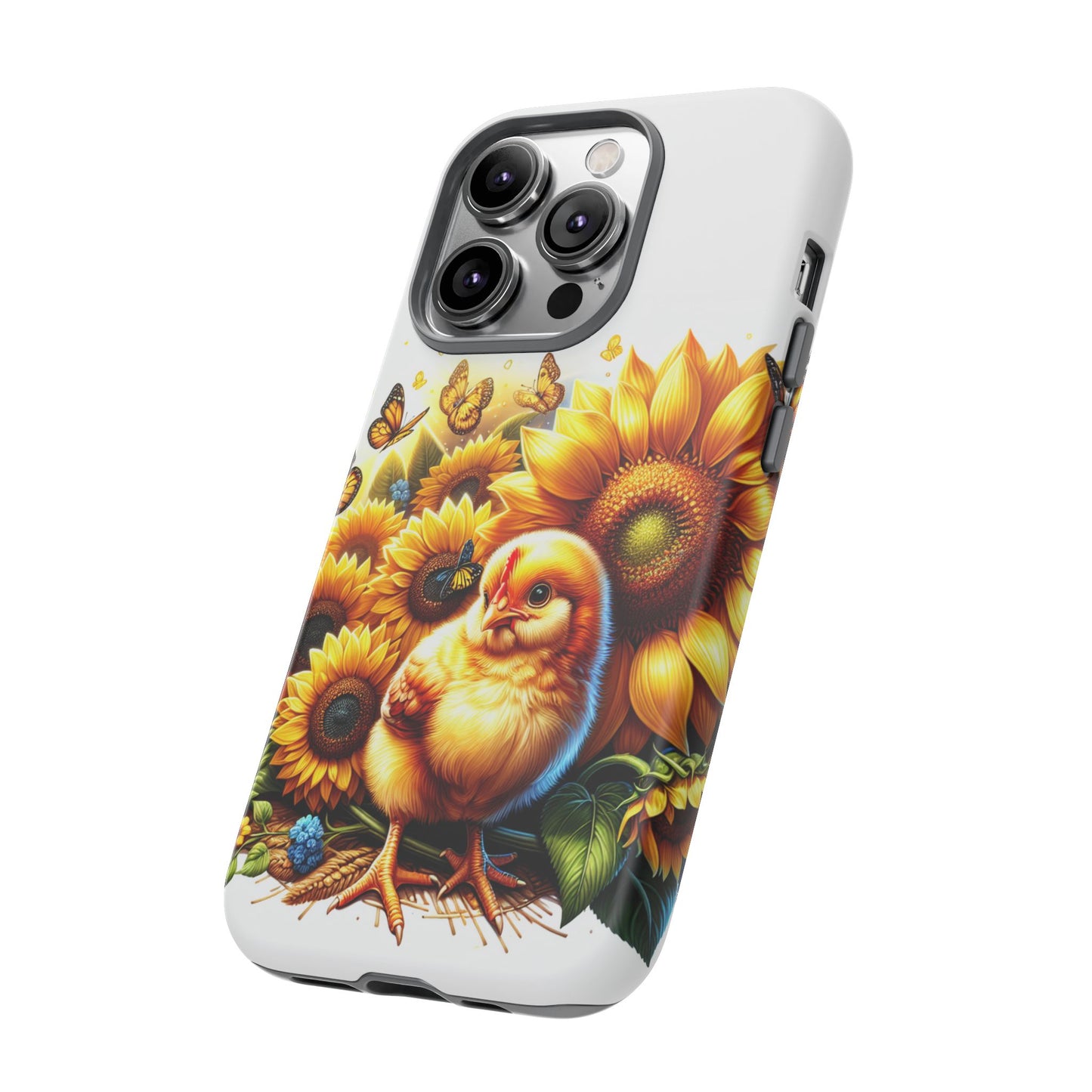 Cute Chicken With Sunflowers and Butterflies Phone Case