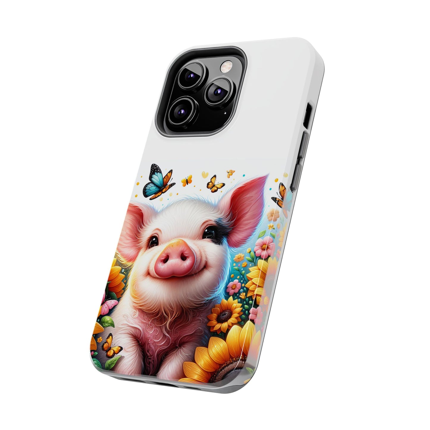 Cute Pig Surrounded With Sunflowers and Butterflies Phone Case