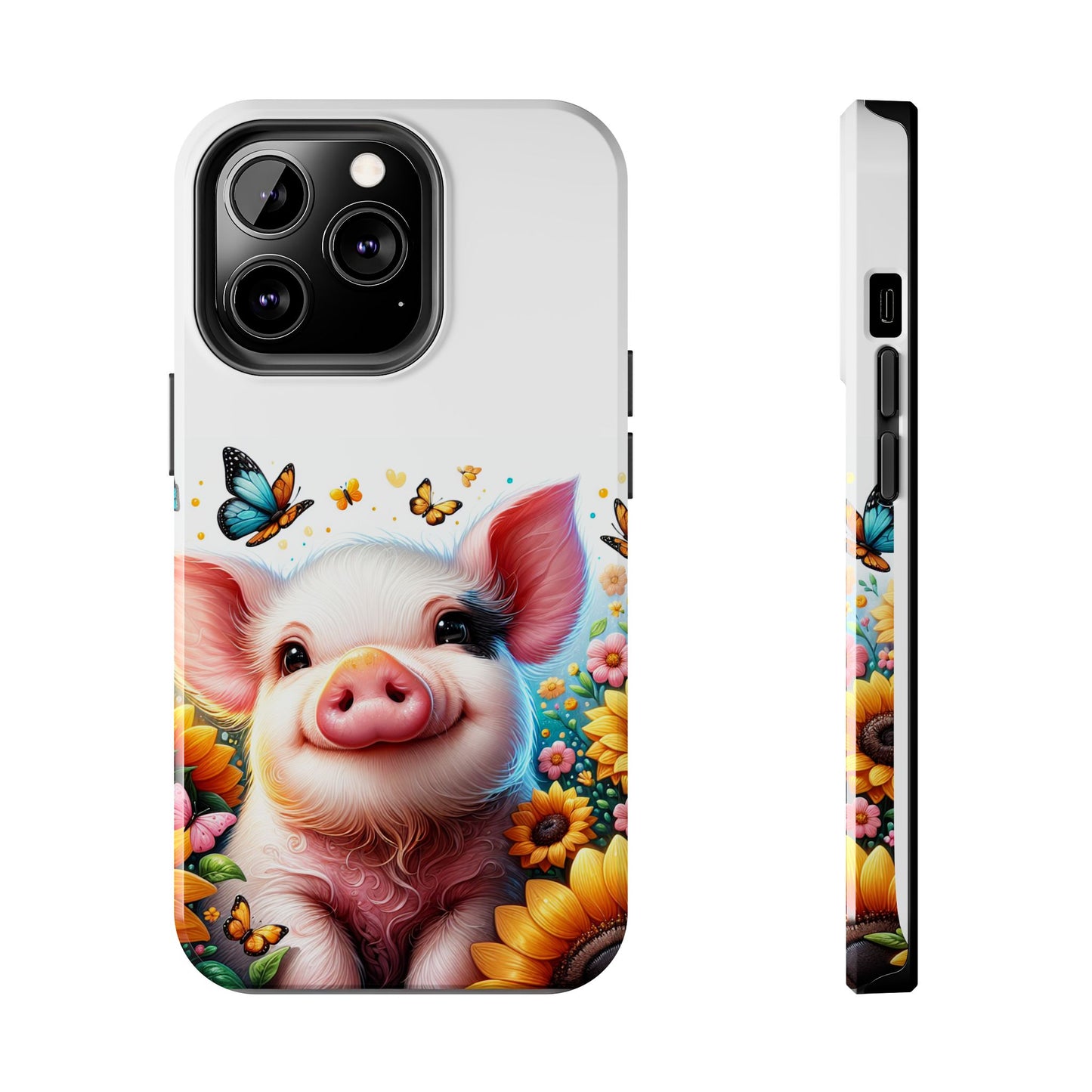 Cute Pig Surrounded With Sunflowers and Butterflies Phone Case