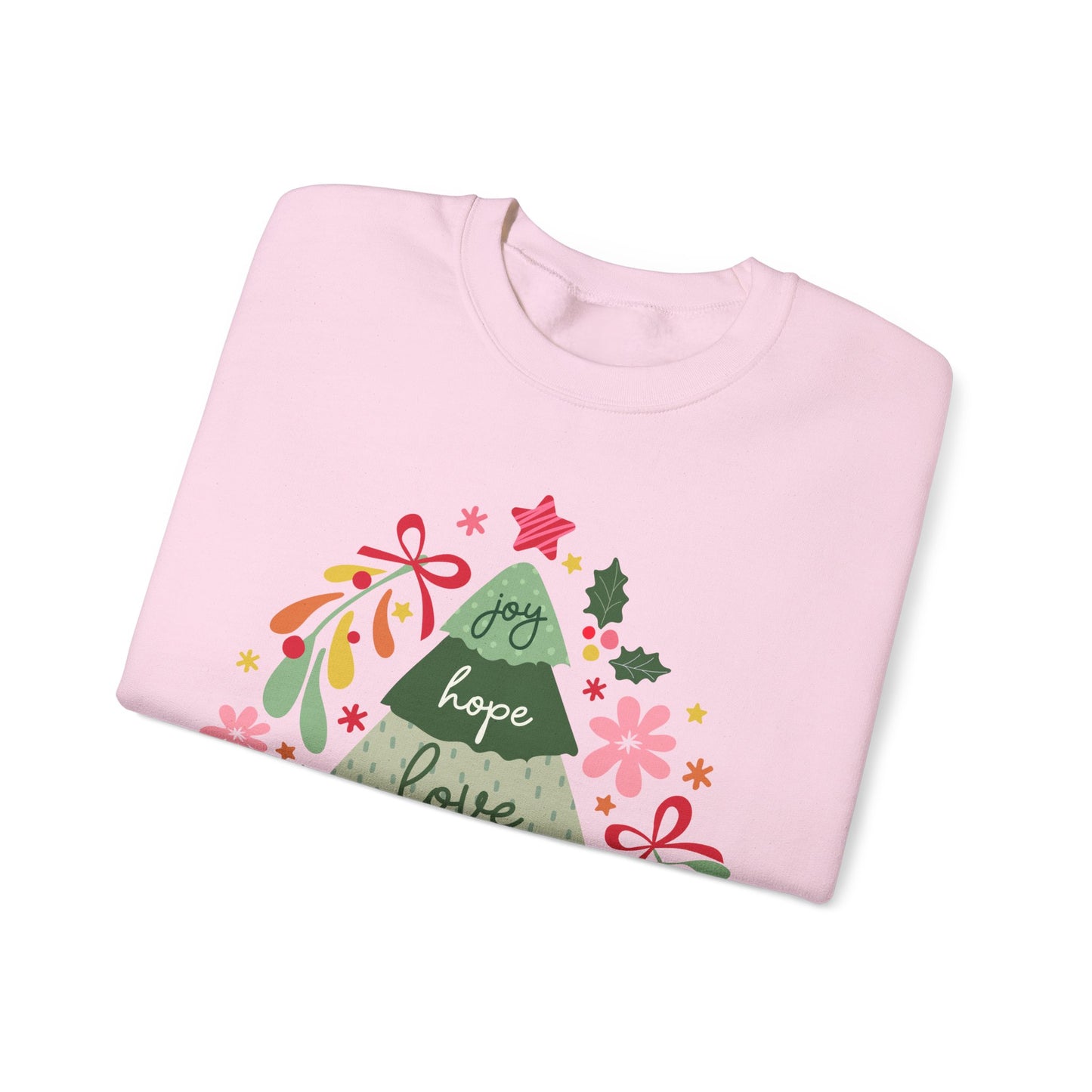 Christmas Tree  Sweatshirt — Joy Hope Love Peace Holiday Pullover