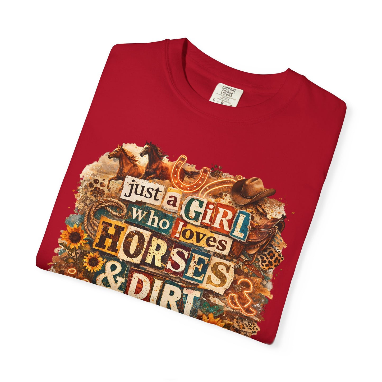 Just a Girl Who Loves Horses & Dirt Roads Shirt | Horse Girl Graphic Tee | Equestrian Gift for Women | Western Boho Shirt | Cowgirl Rodeo Tee