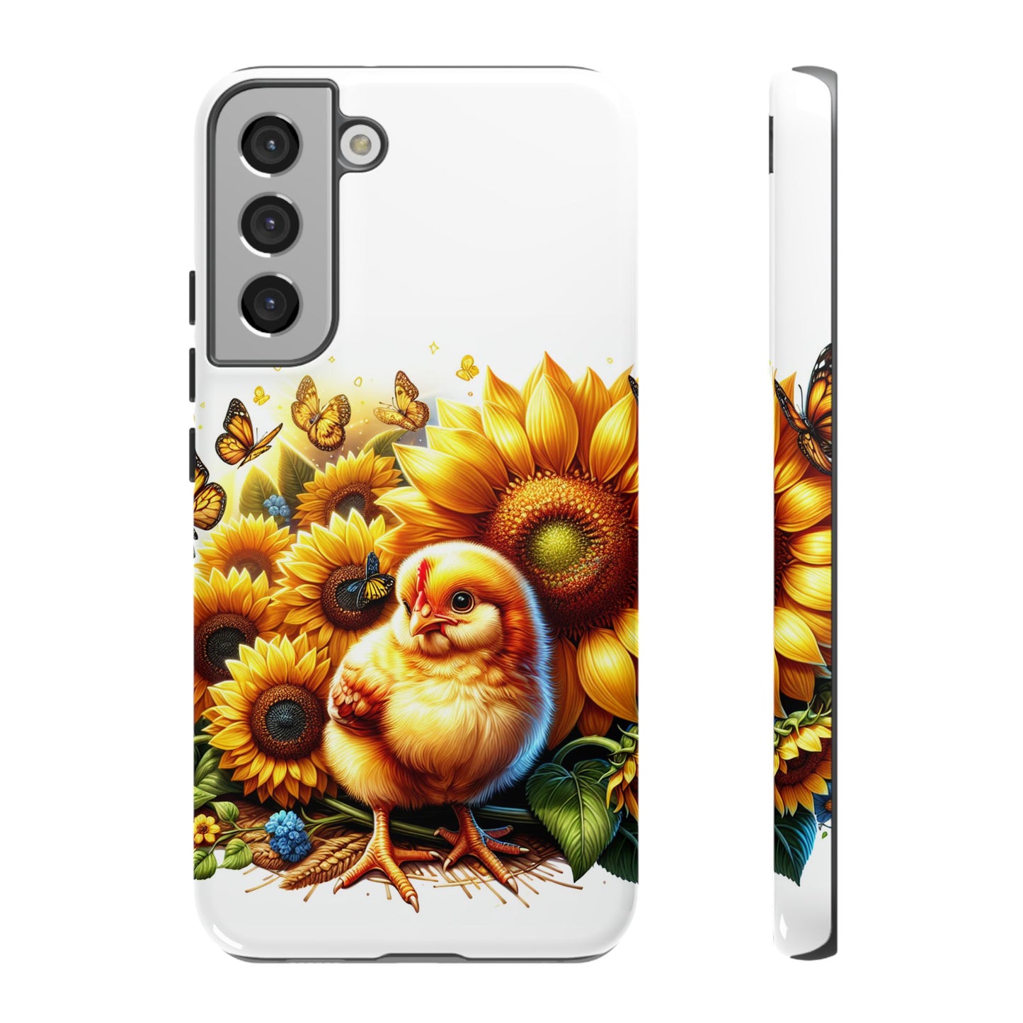 Cute Chicken With Sunflowers and Butterflies Phone Case