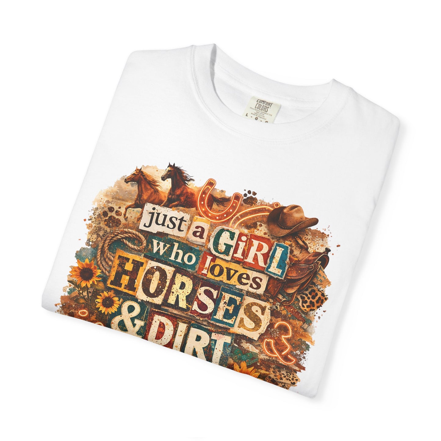 Just a Girl Who Loves Horses & Dirt Roads Shirt | Horse Girl Graphic Tee | Equestrian Gift for Women | Western Boho Shirt | Cowgirl Rodeo Tee