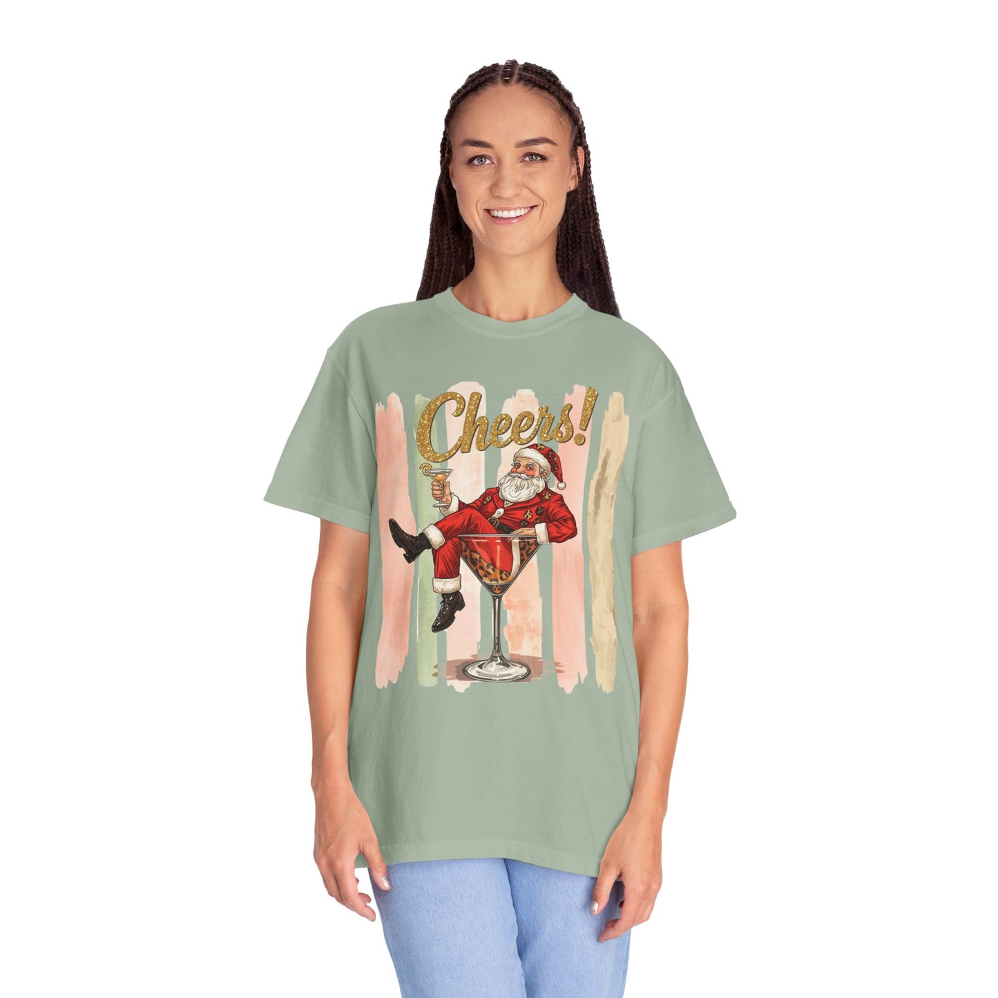 Christmas T-Shirt — Vintage Santa Claus “Cheers!” Holiday Tee, Funny Retro Christmas, Holiday Cocktail Shirt