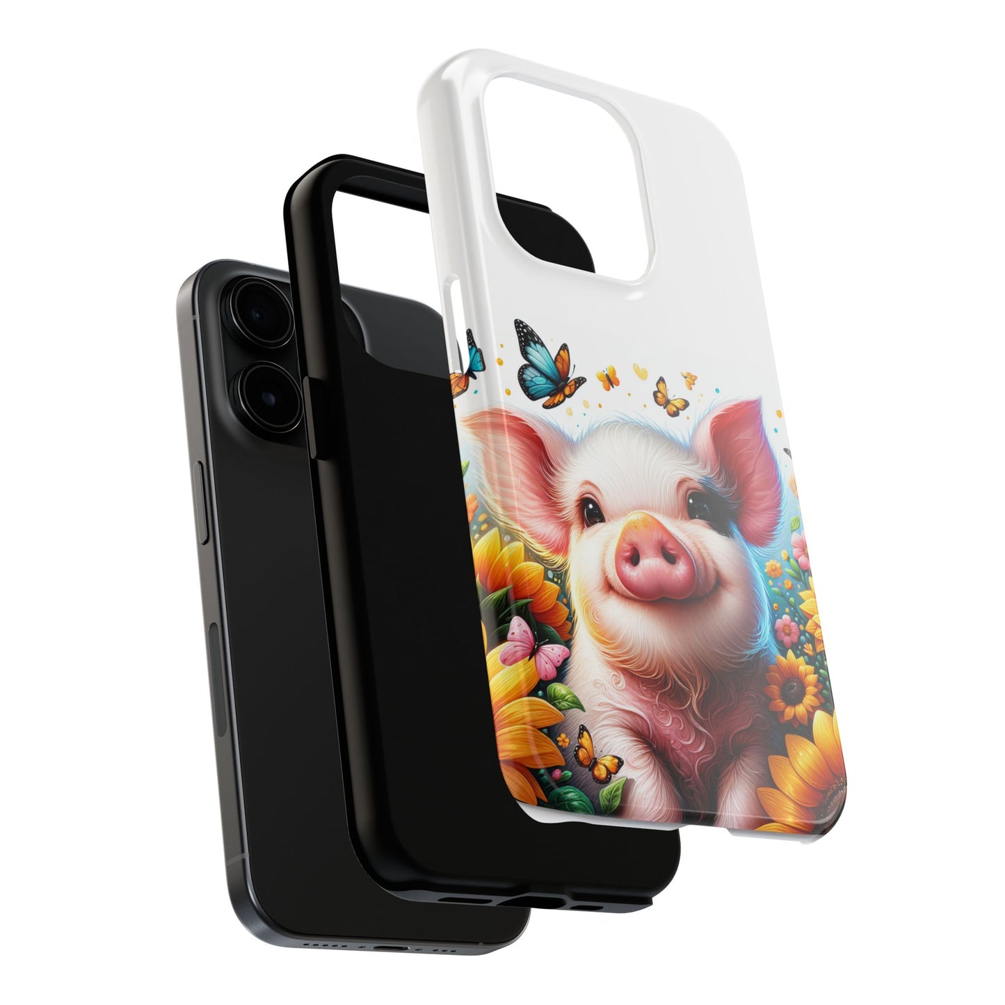 Cute Pig Surrounded With Sunflowers and Butterflies Phone Case