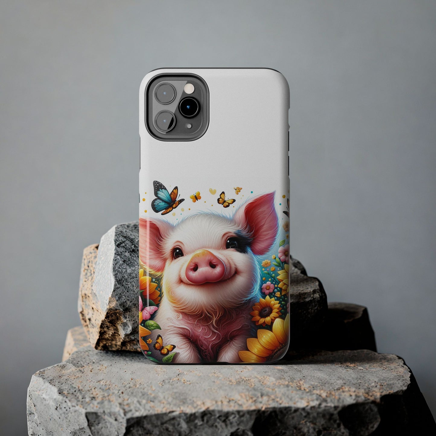 Cute Pig Surrounded With Sunflowers and Butterflies Phone Case