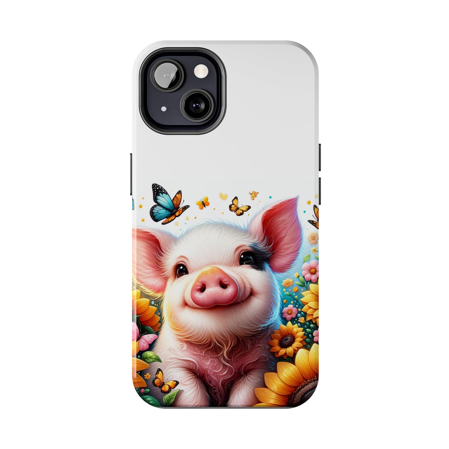 Cute Pig Surrounded With Sunflowers and Butterflies Phone Case